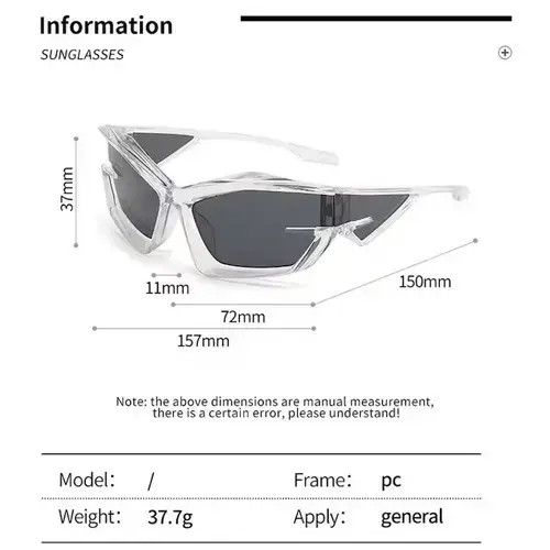 Electric Visual Transparent Frame Irregular Design Sun Glasses Unisex Size ONE SIZE - 2 Thumbnail