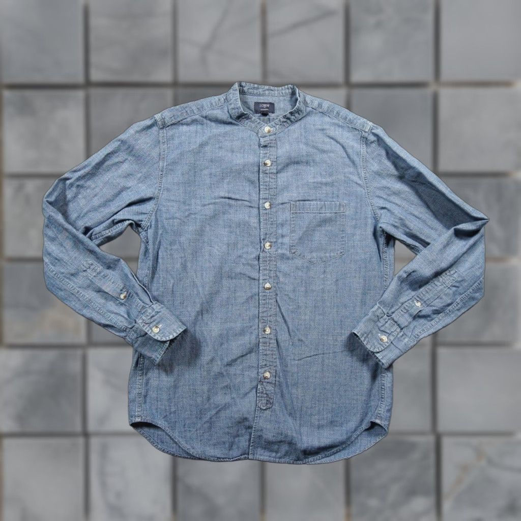 J.Crew JCrew Shirt Mens Small Blue Button-Down Chambray Mandarin Collar Long Sleeve Size US M / EU 48-50 / 2 - 1 Thumbnail