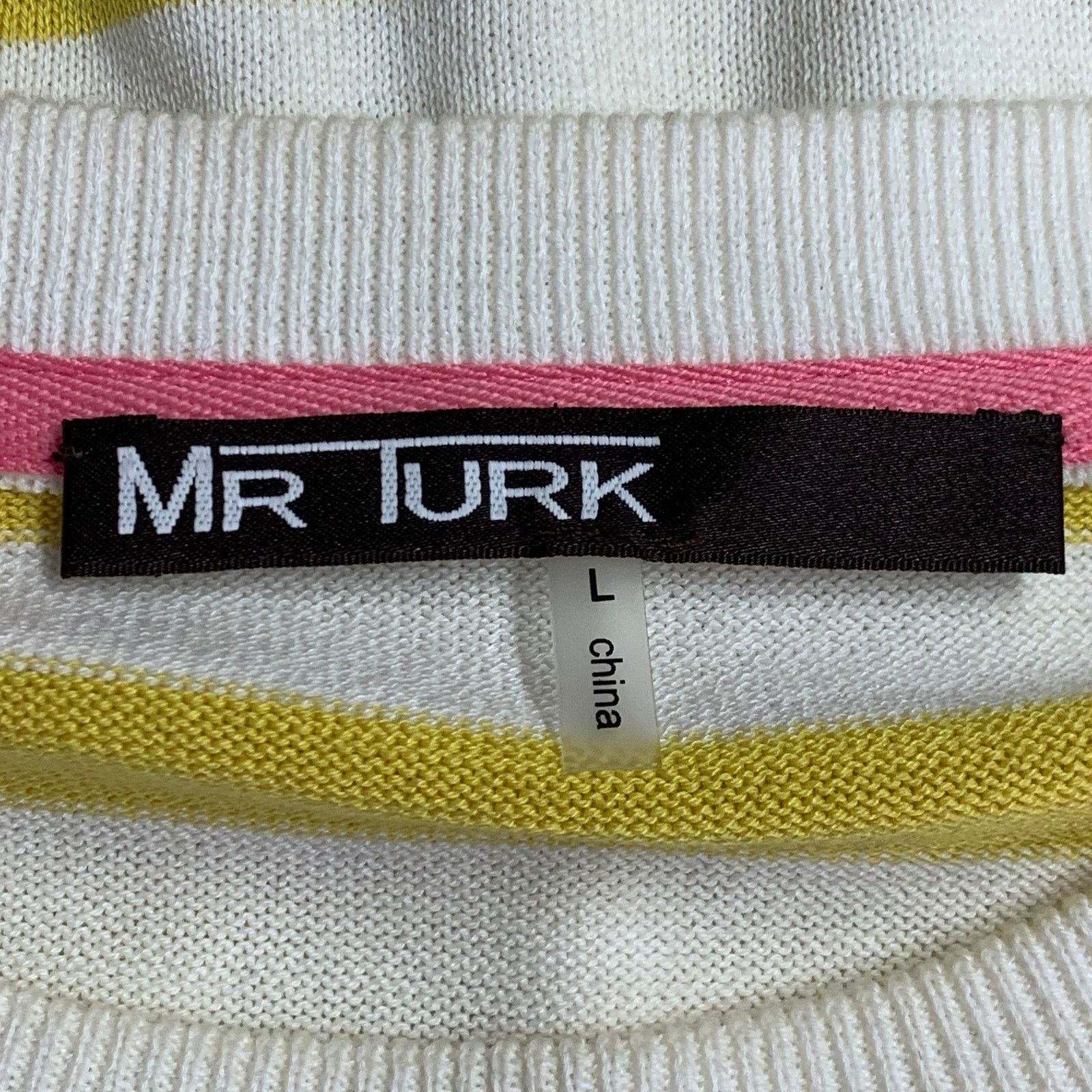 Mr Turk Yellow White Pink Flamingo Stripe Cotton Crew Neck Pullover Size US L / EU 52-54 / 3 - 5 Thumbnail