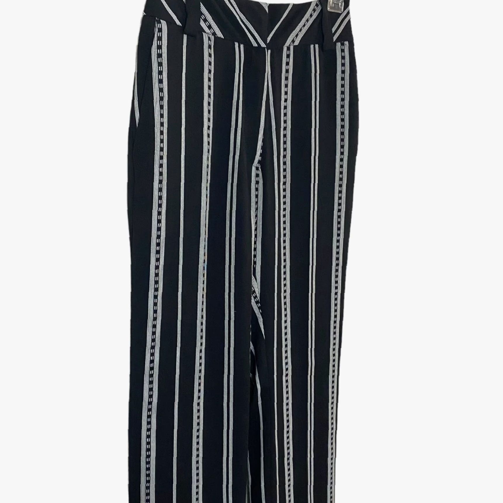 Zara Topshop Wide-Leg Trouser Pants Women's Size 0 Black White Striped High-Waisted Dress Pants Pants Women Black Striped Wide-Leg Topshop 0 Size 25" / US 0 / IT 36 - 4 Thumbnail