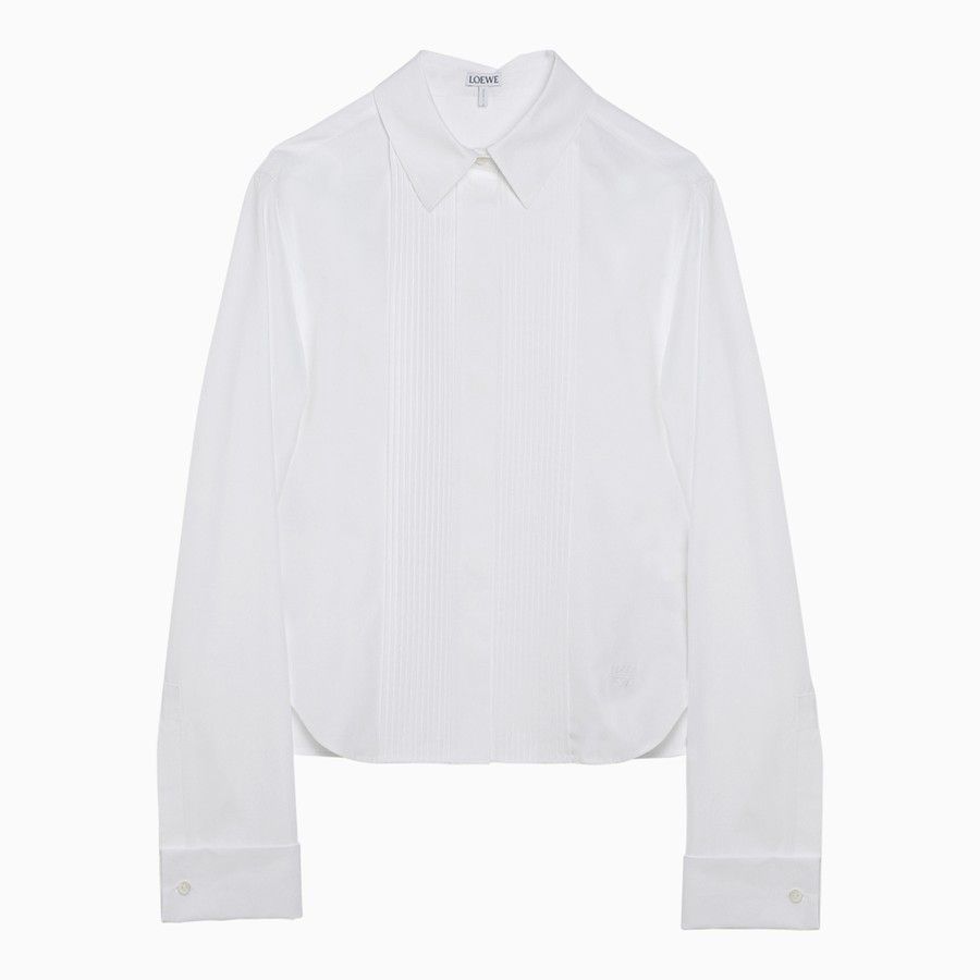 Loewe o1d2blof0824 Pleated Cotton Shirt in White Size S / US 4 / IT 40 - 1 Thumbnail