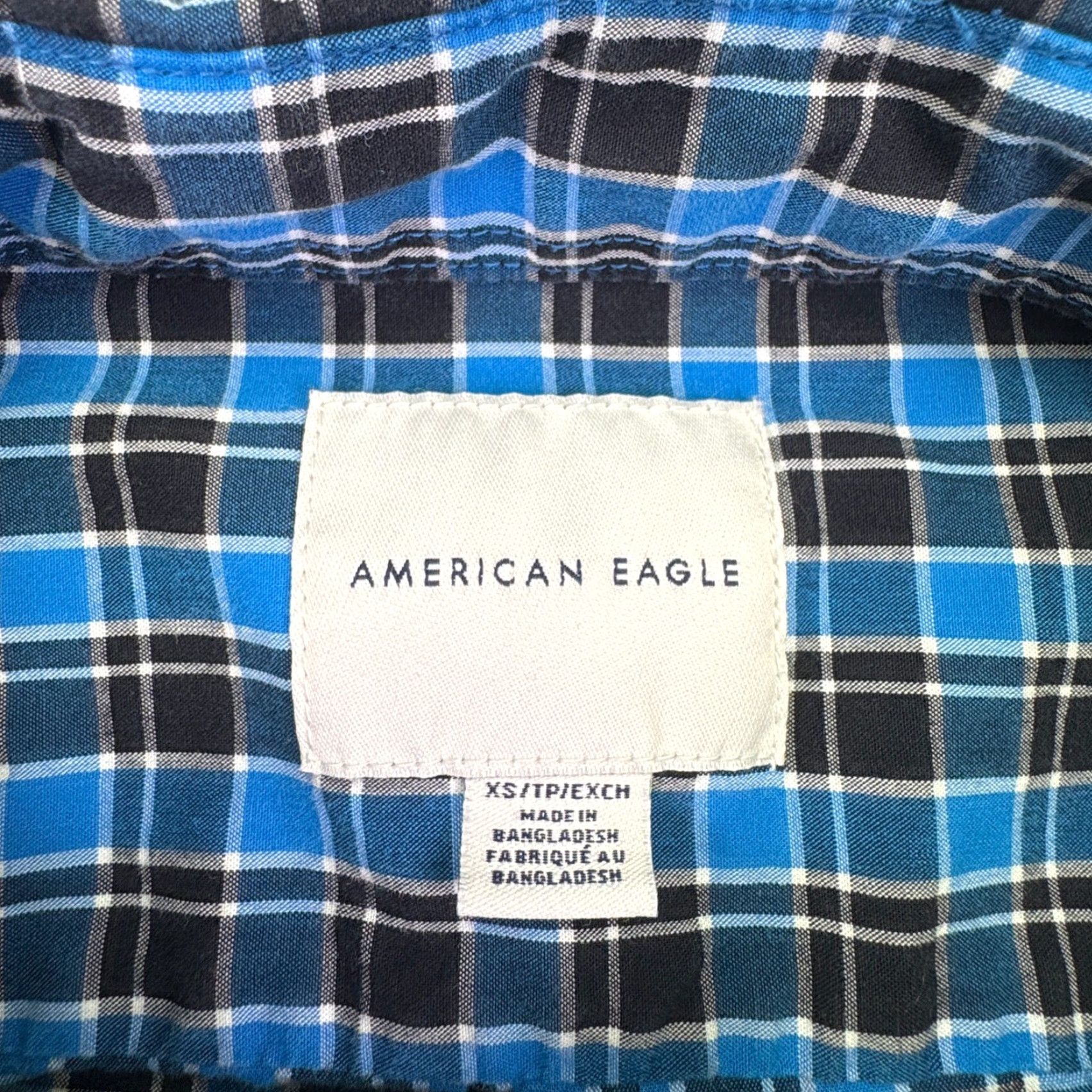 American Eagle Outfitters American Eagle Outfitters Men Blue Black Plaid Short Sleeve Button Up Shirt XS Size US XS / EU 42 / 0 - 2 Thumbnail