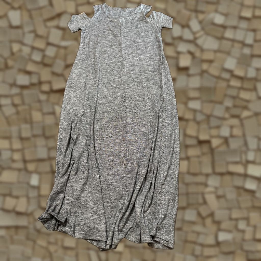 Soft Surroundings Soft Surroundings Dress Shirt Dress Women's Large Gray Short Sleeve Open Shoulder Long Size 36" / US 14 / IT 50 - 1 Thumbnail