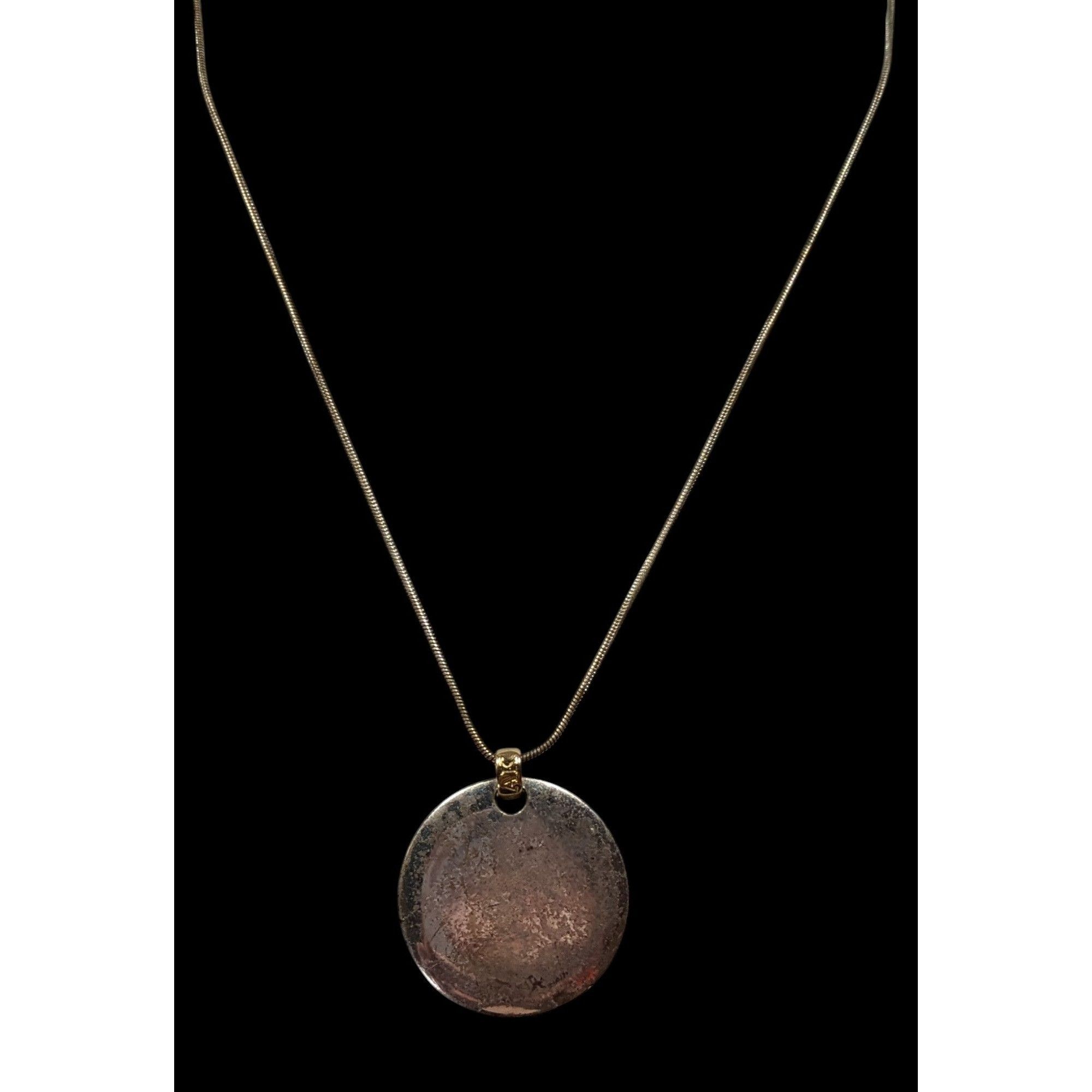 Other Modern Medallion Silver Tone Pendant Necklace With AK Engrav Size ONE SIZE - 7 Thumbnail