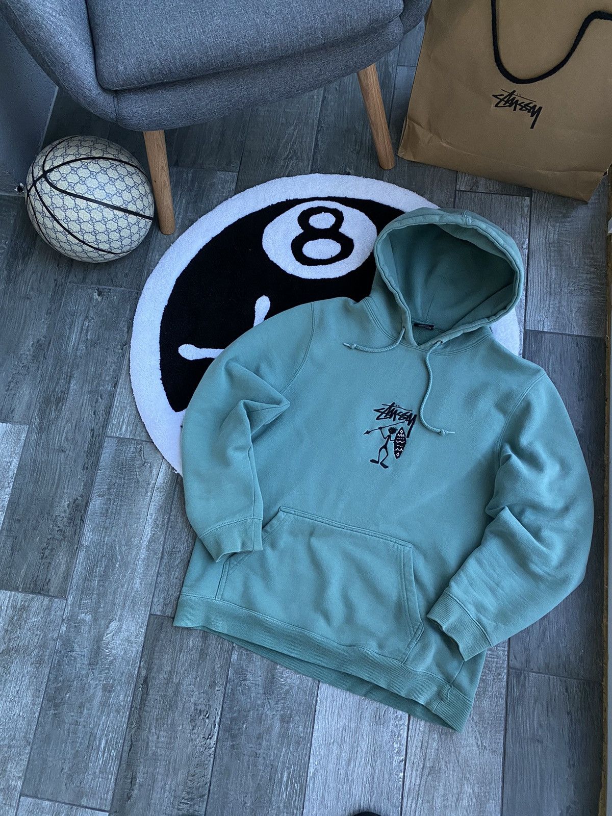 image of Stussy Woodoo Logo Hoodie Tiffany Color Size M in Olive, Men's