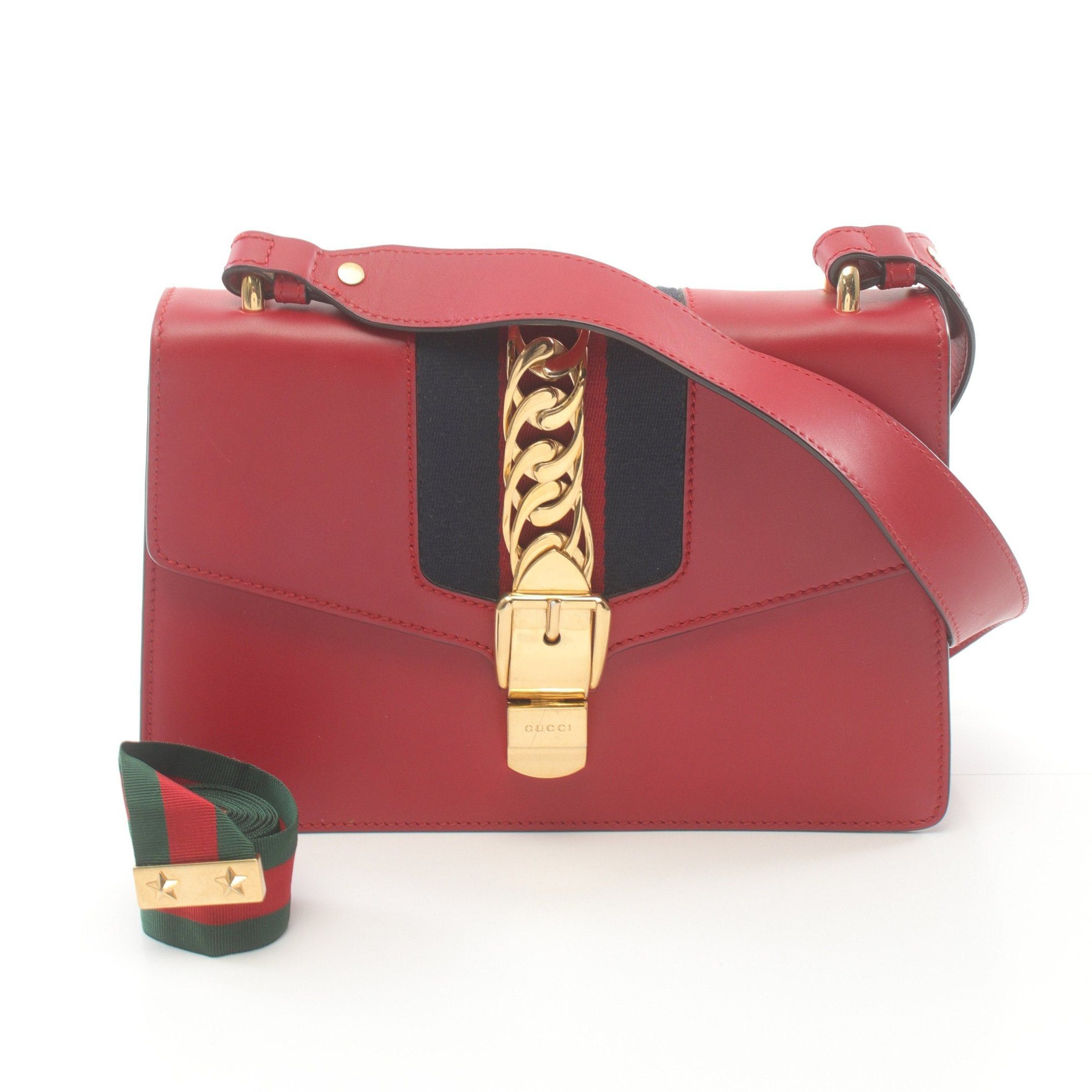 Gucci Gucci Sylvie Small Web Line Shoulder Bag Leather Red Navy Size ONE SIZE - 1 Thumbnail