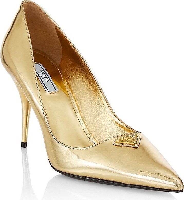 Prada o1w1db11124 Metallic Leather Pumps in Gold Size US 8 / IT 38 - 2 Thumbnail