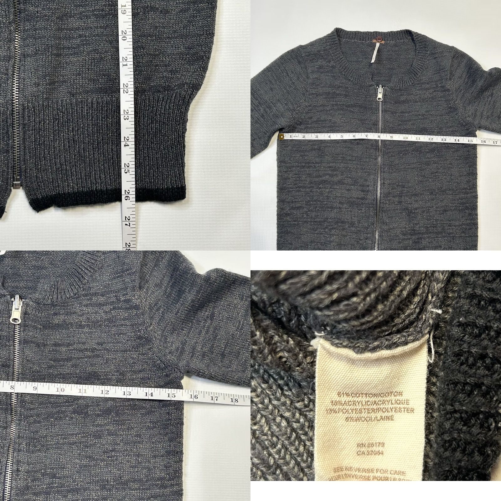 Free People Free People Full Zip Cardigan Sweater Womens XS Gray Cotton Wool Blend Size XS / US 0-2 / IT 36-38 - 8 Thumbnail