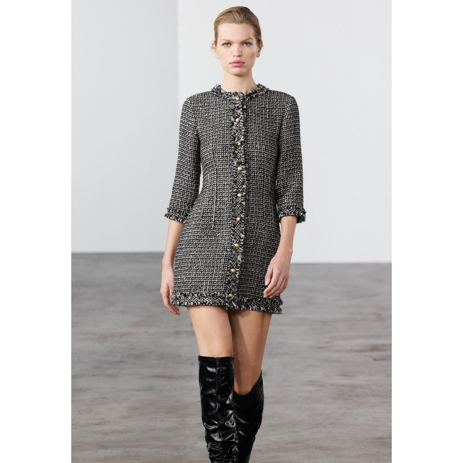 Zara ZARA Gray Wool-Blend Textured Mini Dress NWT Size L / US 10 / IT 46 - 7 Thumbnail