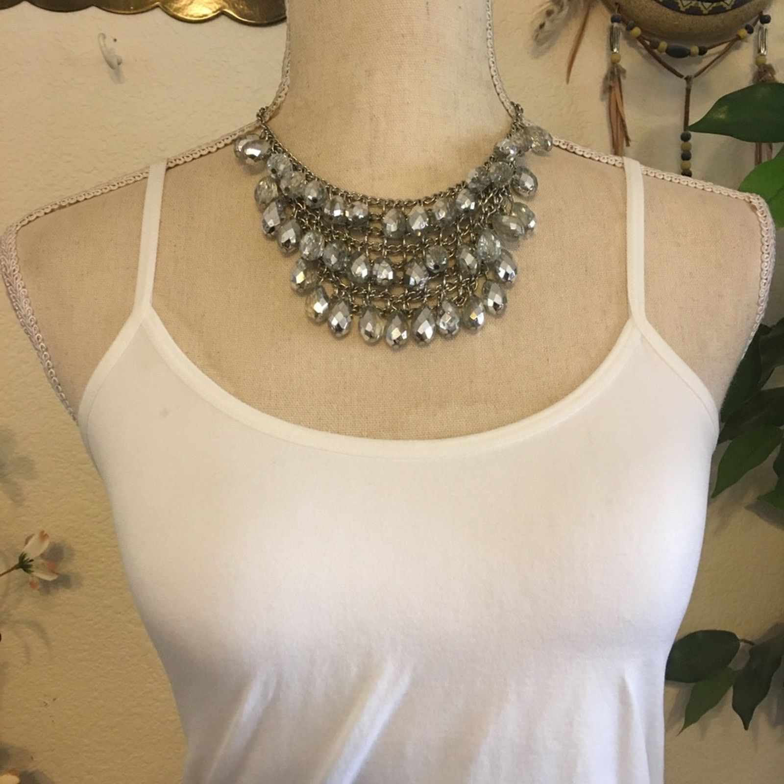 Jewelry Silver tear drop glass bauble stone bib necklace Size ONE SIZE - 3 Thumbnail
