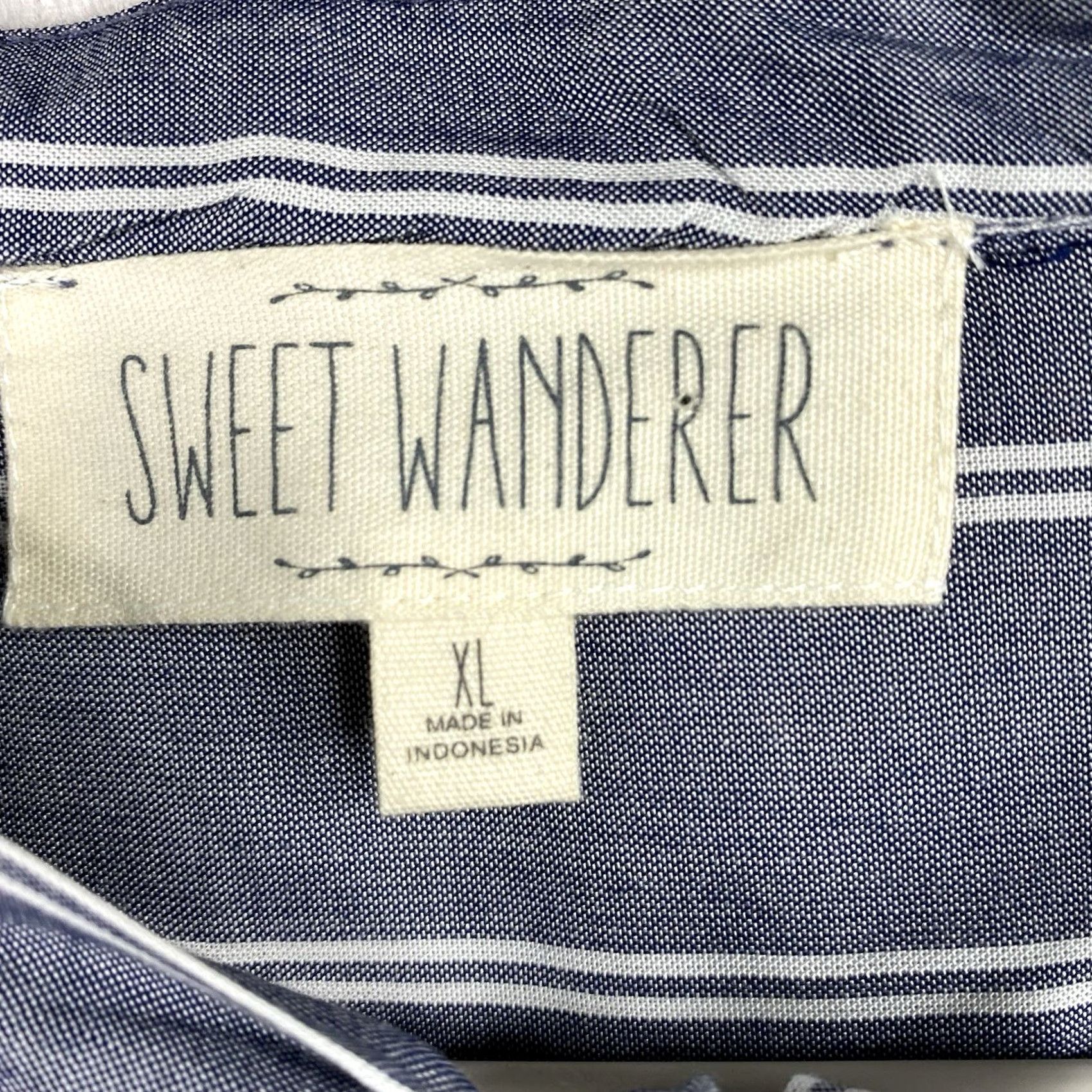 Vintage Sweet Wanderer Blouse Shirt XL Womens Blue Striped 3/4 Sleeve NWT Button Up Tie Neck Size XL / US 12-14 / IT 48-50 - 3 Thumbnail