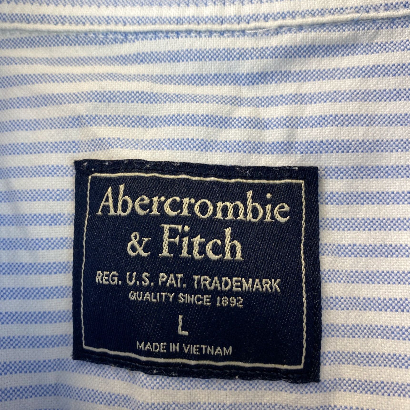 Abercrombie & Fitch Abercrombie & Fitch Dress Shirt Men's Large Long Sleeve Button-Up Striped White Blue Casual Classic Size 42R - 4 Thumbnail