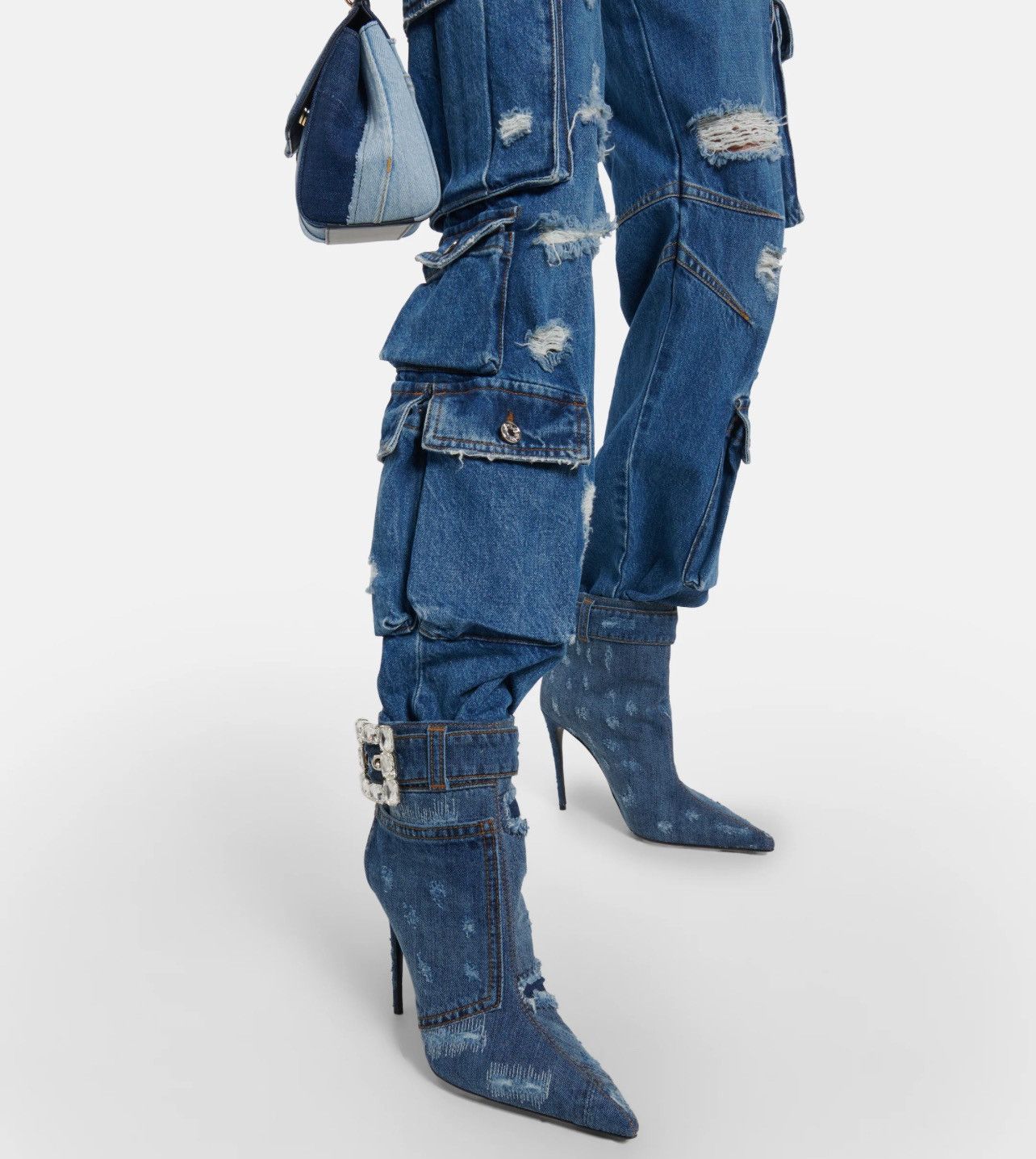 Dolce & Gabbana DOLCE & GABBANA denim ankle boots with rhinestone buckle Size US 7 / IT 37 - 3 Thumbnail