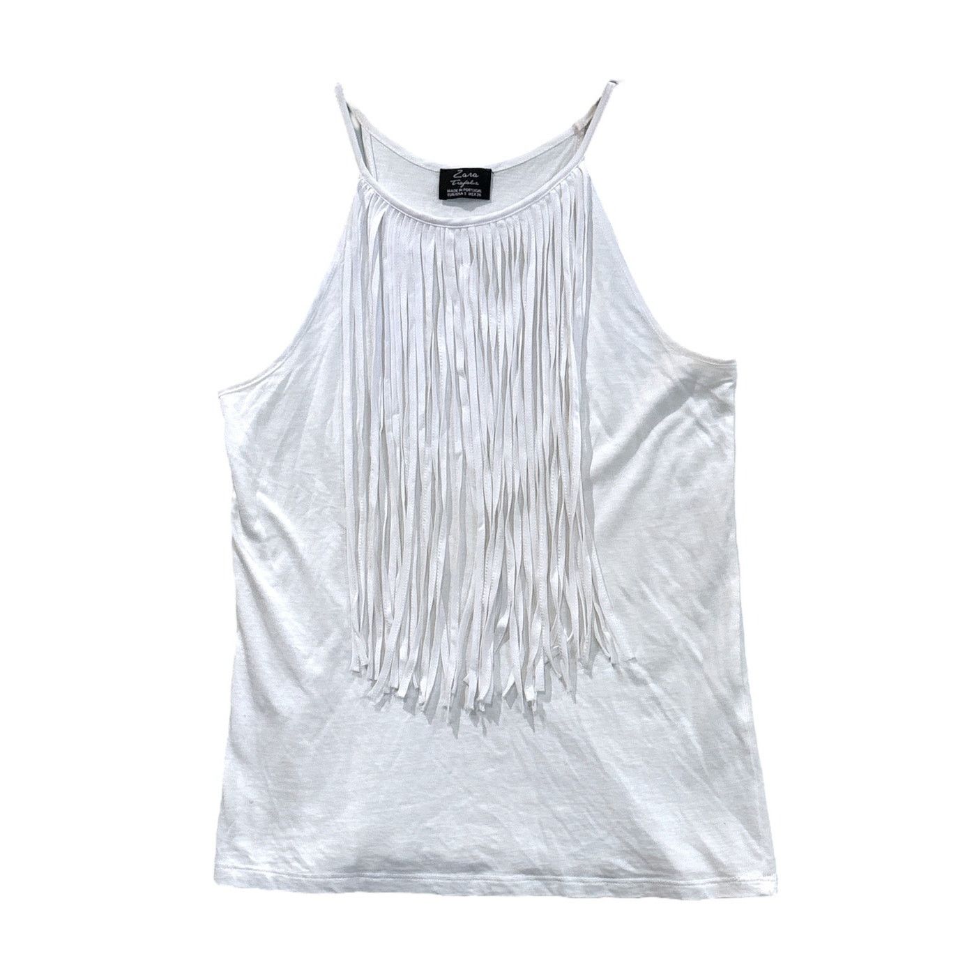 Zara ZARA Trafluc Women's Off-White Fringe Spaghetti Strap Top Size S / US 4 / IT 40 - 2 Thumbnail