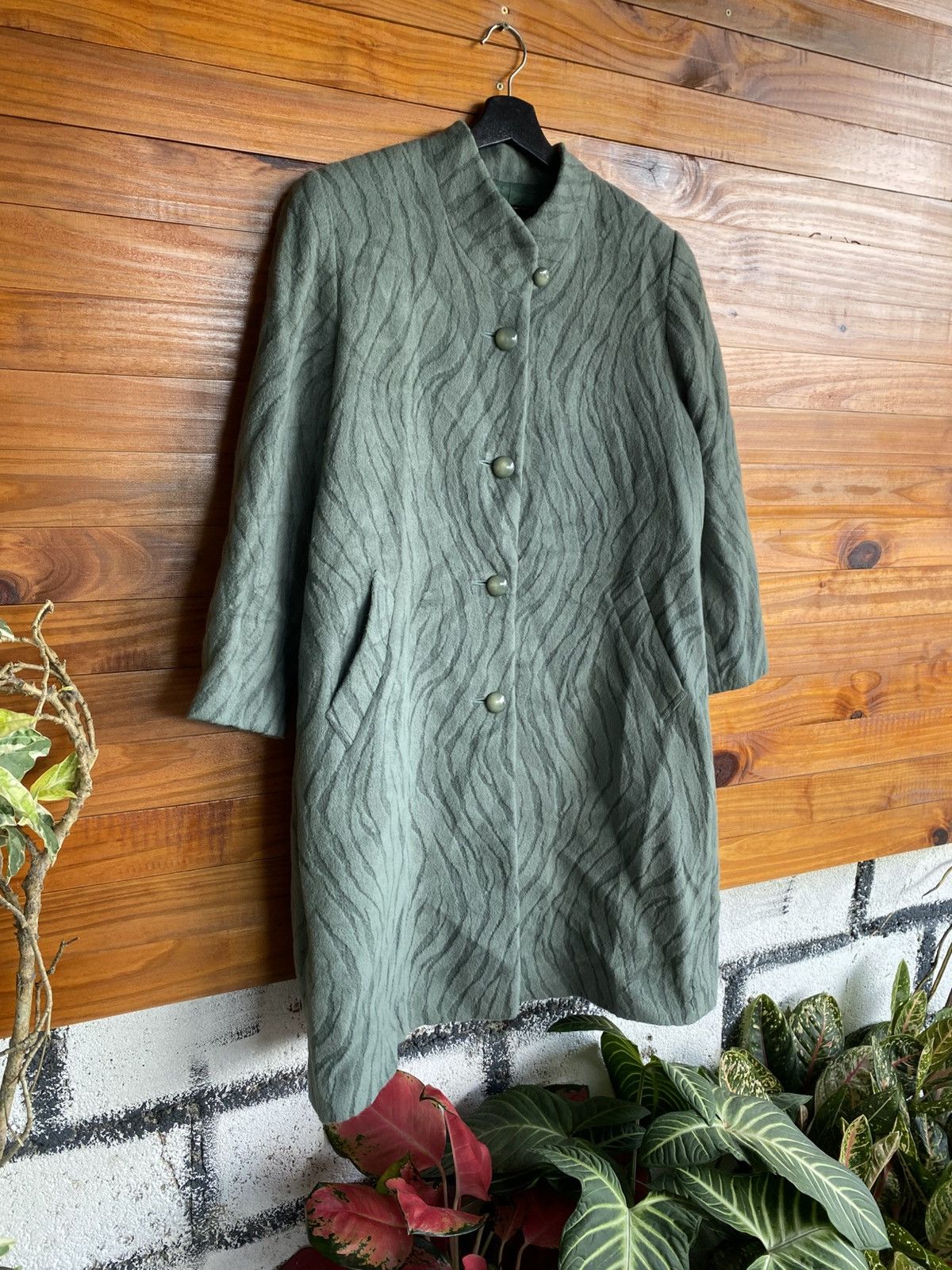 Agora Vintage Angora Wool Textured Green Long Coat – Made in Japan Size S / US 4 / IT 40 - 5 Thumbnail