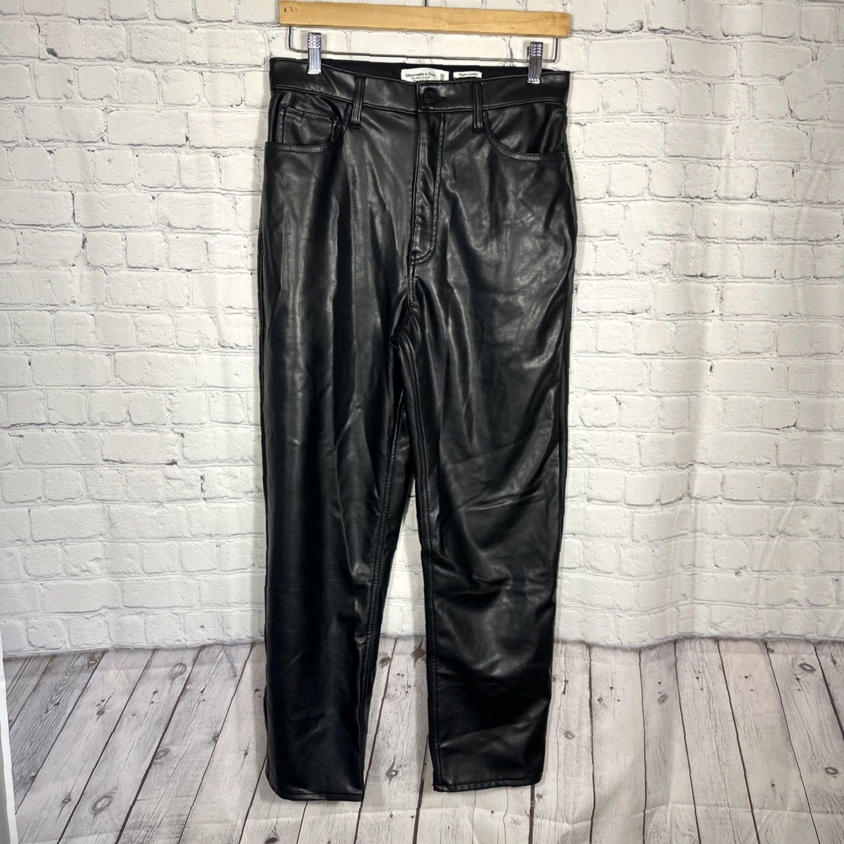 Abercrombie & Fitch Abercrombie & Fitch Faux Leather Pants Womens 30 Black Ultra High Rise Ankle Straight Vegan Leather 90s Grunge City Classic Womens Size 30" / US 8 / IT 44 - 2 Thumbnail