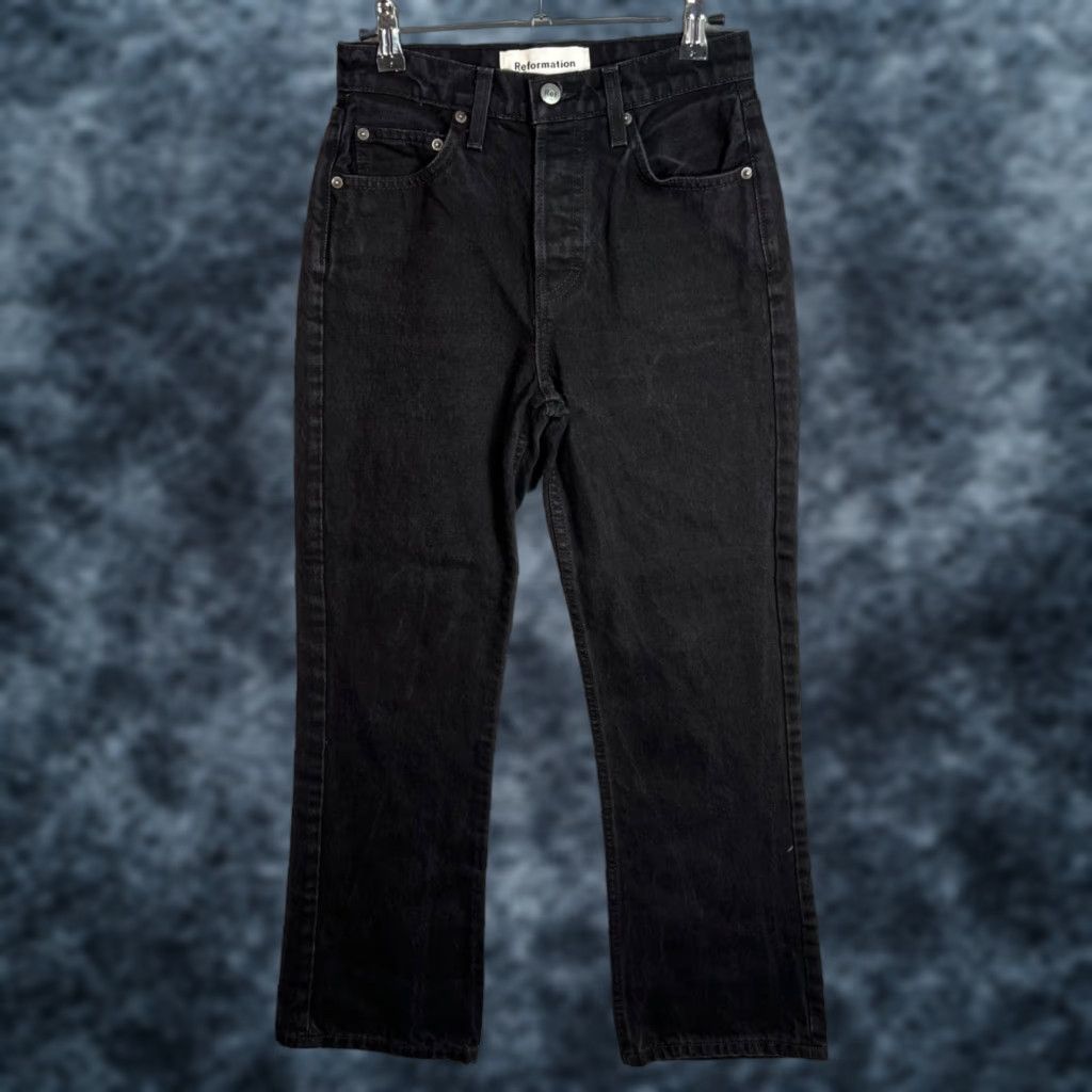 Reformation Reformation Jordy Kick Flare Jeans Black Size 24 Cotton Blend Denim Womens Size 42" / US 20 - 1 Thumbnail