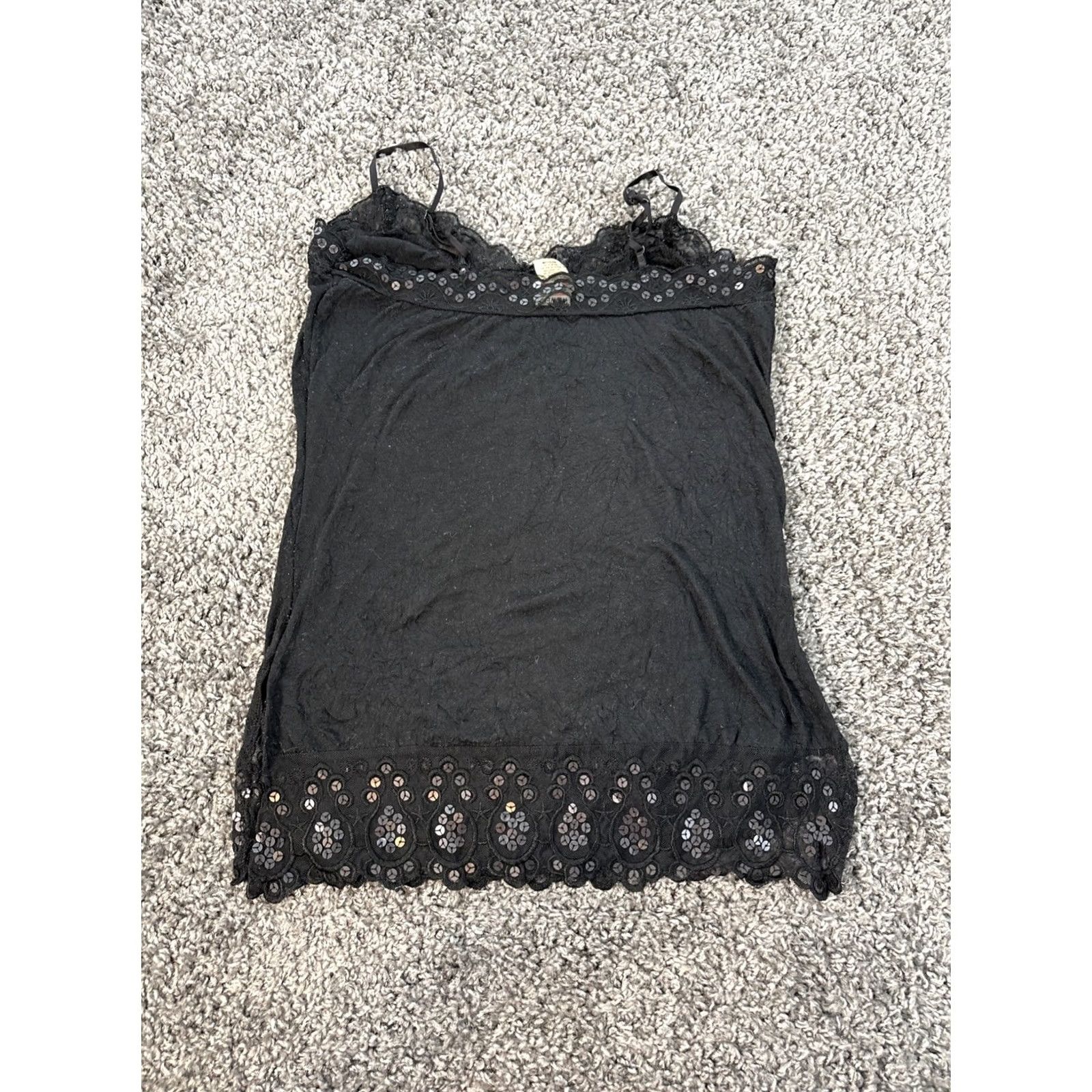 Vintage VINTAGE Weavers Camisole Top Womens Tank Lace Sequin Floral 90s Black Medium Size M / US 6-8 / IT 42-44 - 5 Thumbnail