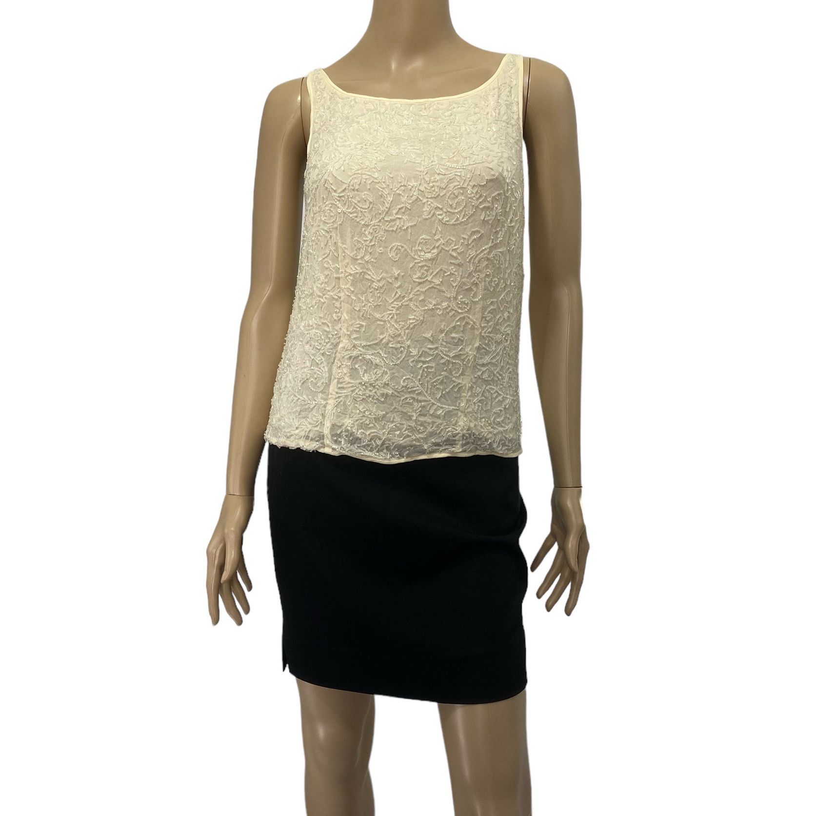 image of Escada Margaretha Ley Vintage Ivory Sequined Embellished Top, Women's (Size Small)