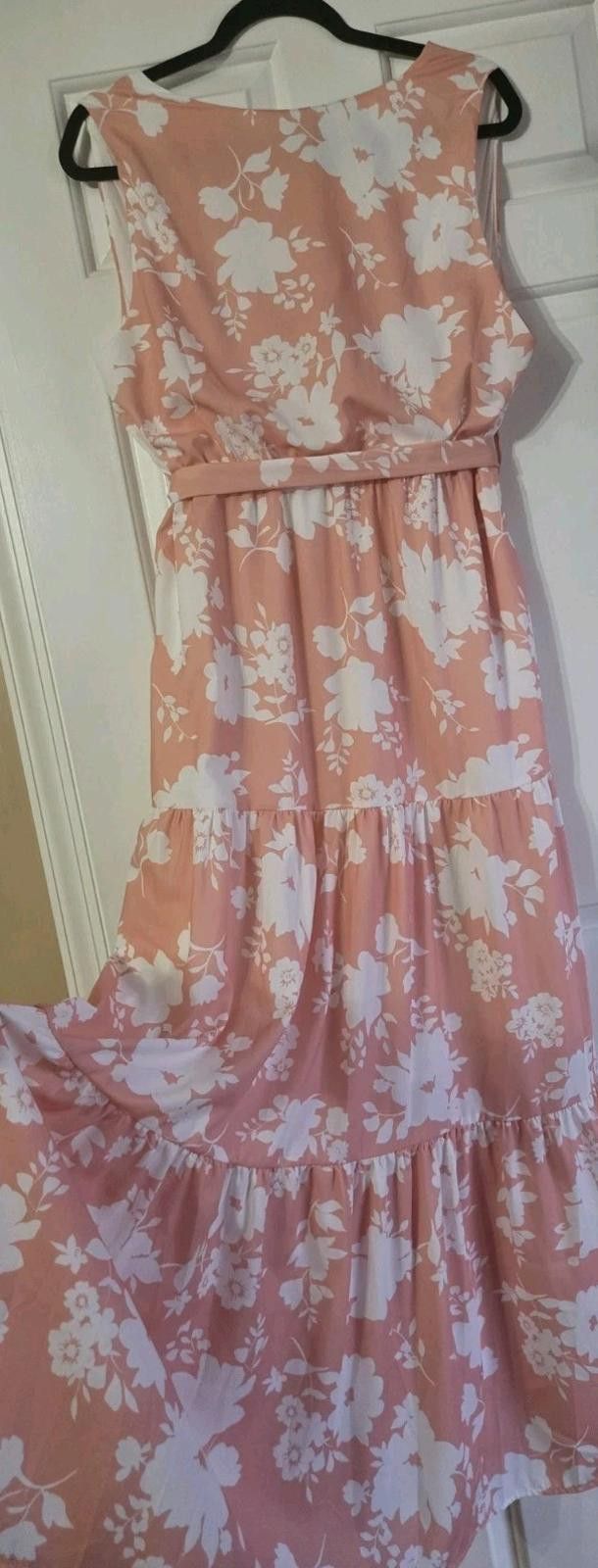 The Unbranded Brand Sleeveless Spring Maxi Dress Pastel Peachy Coral Pink Floral Size XL / US 12-14 / IT 48-50 - 6 Thumbnail