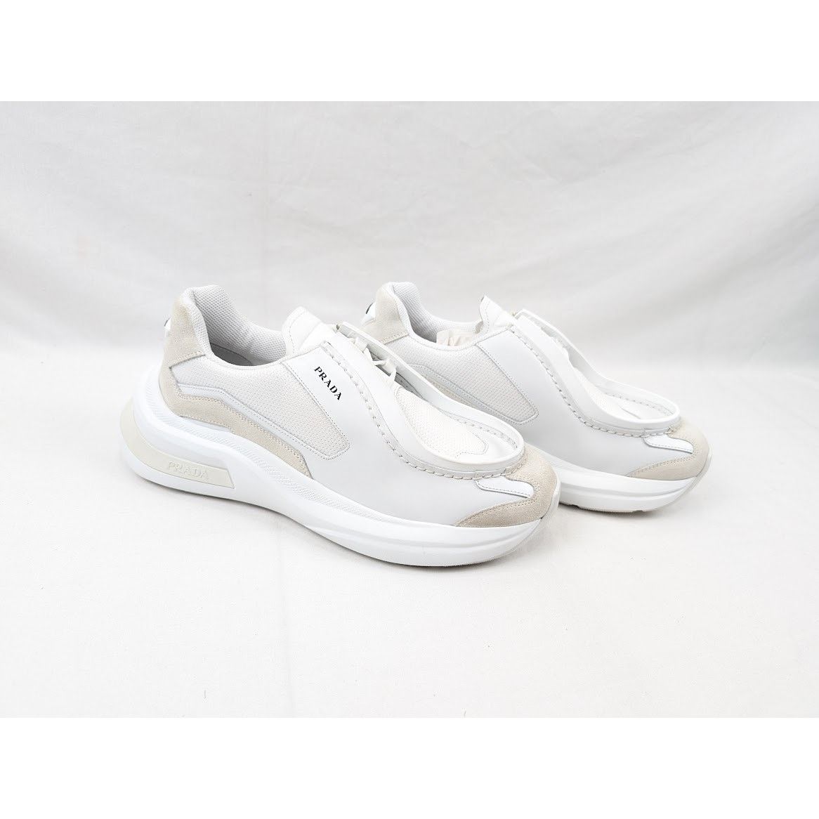 Prada o1rshd1 Brushed Leather Sneakers Bike Fabric Suede in White Size US 11 / EU 44 - 10 Thumbnail
