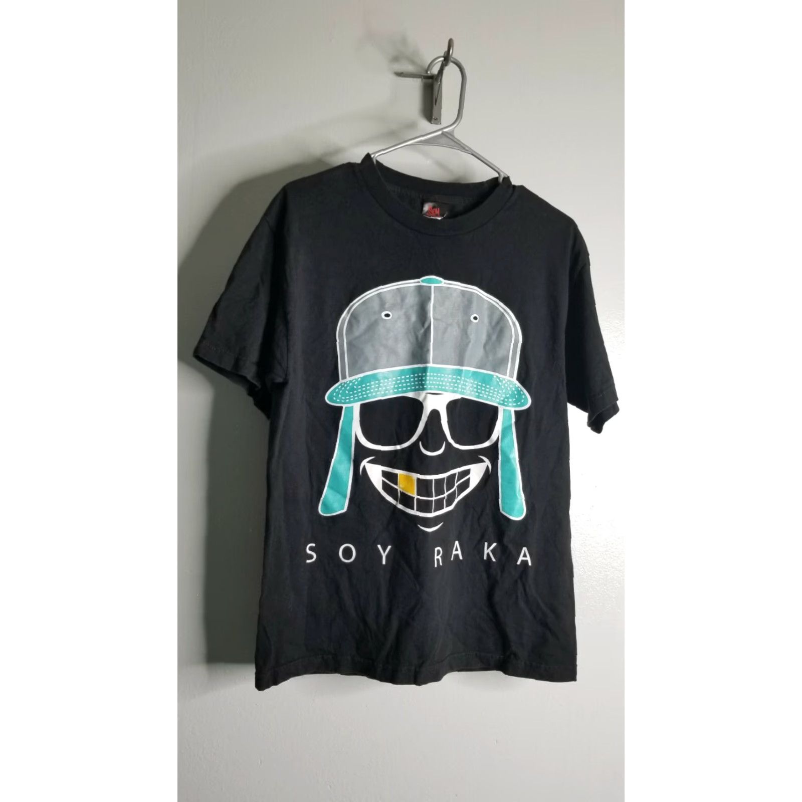 Vintage Mens M Soy Raka Hip Hop Urban T-Shirt - Black Black Shirt, Mens M, Soy Raka, Smiley Face, 90s, Crew Neck, Short Sleeve, Cotton, Regular Fit Size US M / EU 48-50 / 2 - 2 Thumbnail