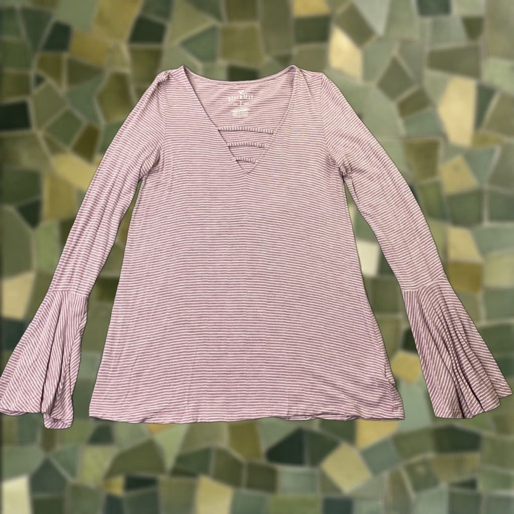 American Eagle Outfitters American Eagle Shirt Womens XS Pink Striped V-Neck Long Sleeve Flowy Soft & Sexy Size XS / US 0-2 / IT 36-38 - 1 Thumbnail