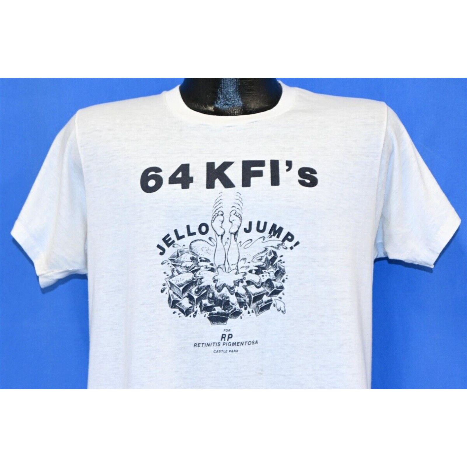 image of Screen Stars Vintage 80's 64 Kfi Jello Jump Retinitis Pigmentosa Castle Park T-Shirt Large L in Whi