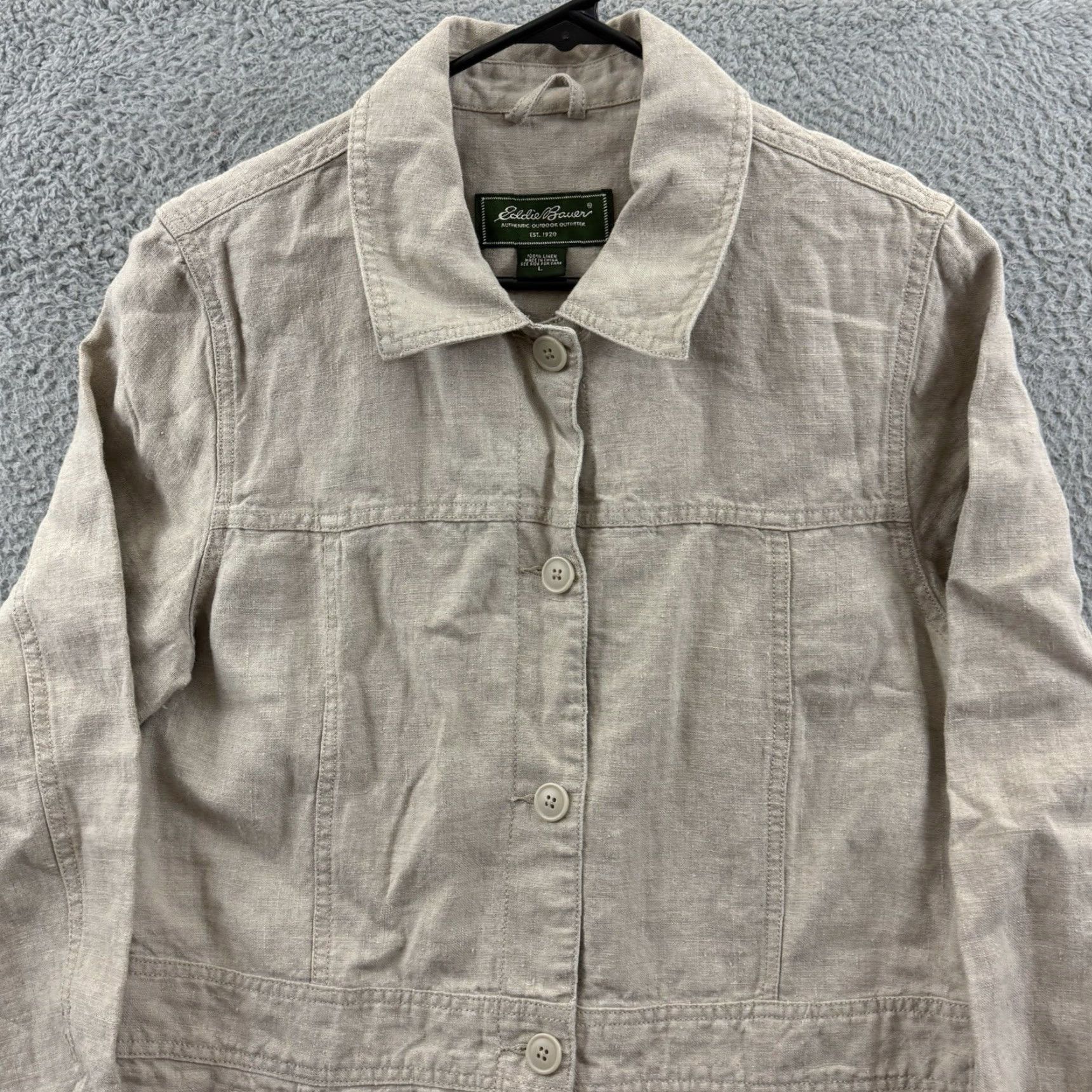 Eddie Bauer Eddie Bauer Jacket Womens Large Beige Linen Button Up Lightweight Boho Lagenlook Linen Knit Long Sleeve Solid Size L / US 10 / IT 46 - 3 Thumbnail