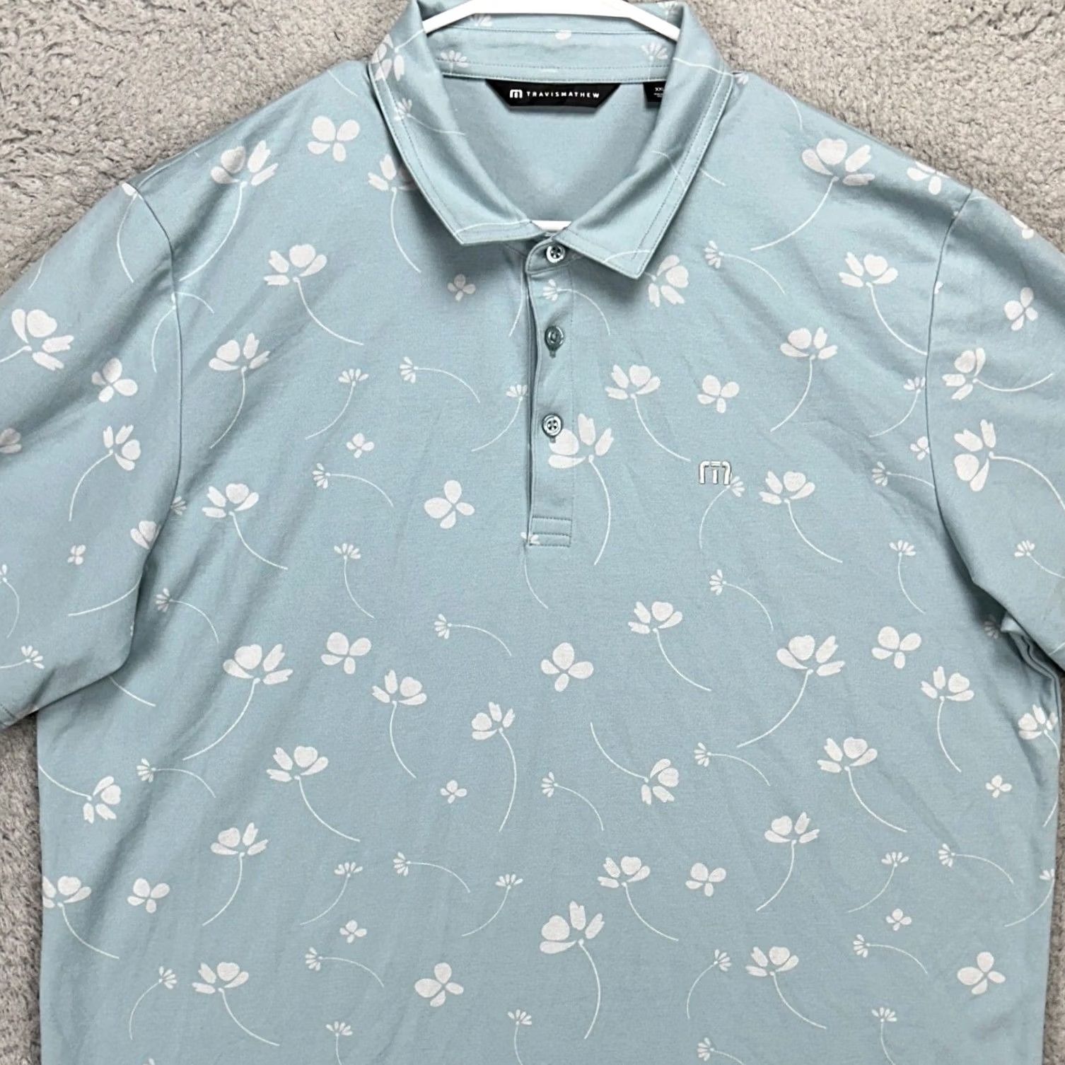TravisMathew VINTAGE? No. Travis Mathew Polo Shirt Mens 2XL Blue Floral Short Sleeve Rugby Cotton Size US XXL / EU 58 / 5 - 2 Thumbnail