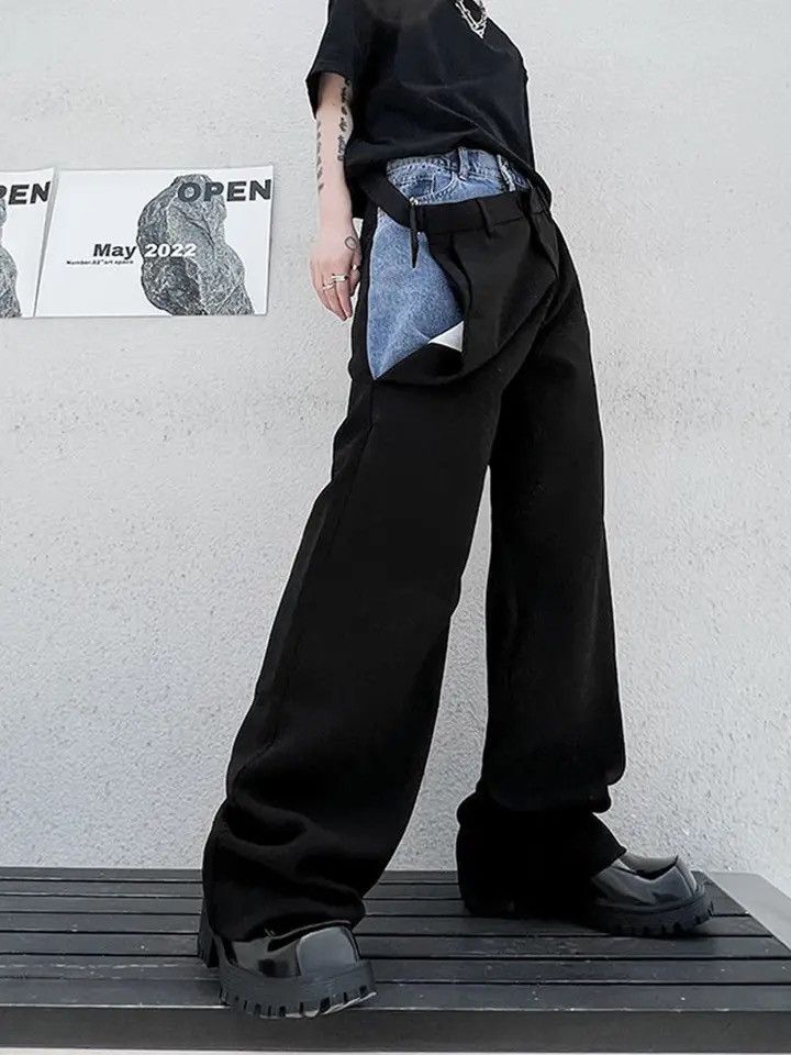 Japanese Brand × Vintage Men Pants Denim Stitching Elastic Waist Design Casual 2023 Size US 31 - 1 Thumbnail