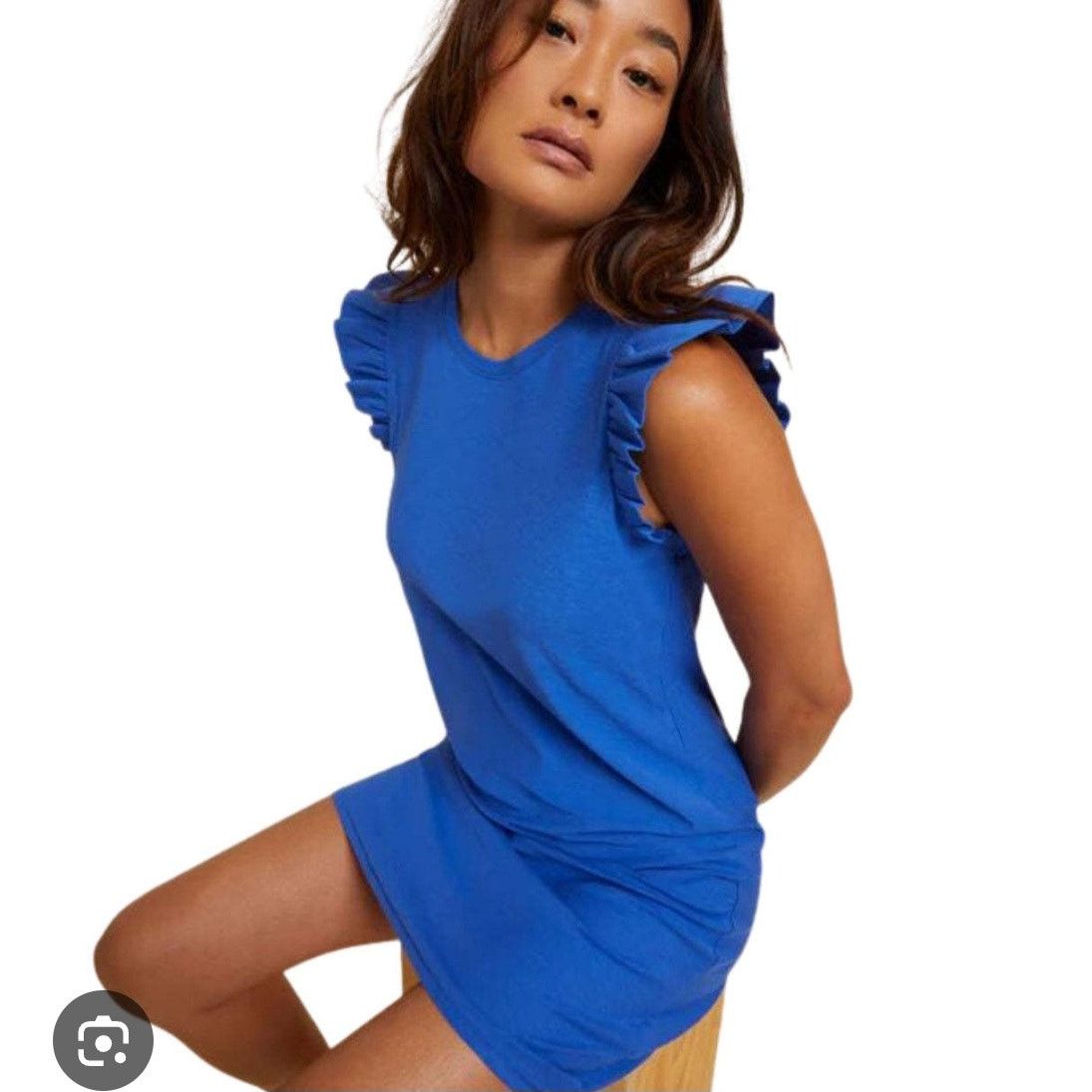 Nation LTD Nation LTD Blue Ruffle Tee Shirt Dress XS Size XS / US 0-2 / IT 36-38 - 2 Thumbnail