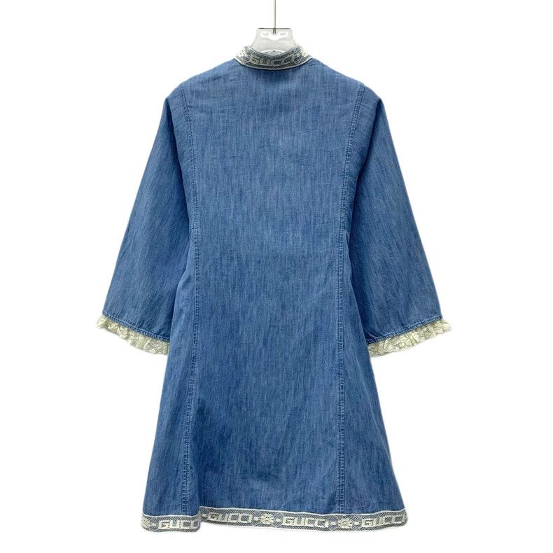 Gucci Gucci Blue lace lotus leaf lace cotton long-sleeved denim d Size XS / US 0-2 / IT 36-38 - 2 Thumbnail