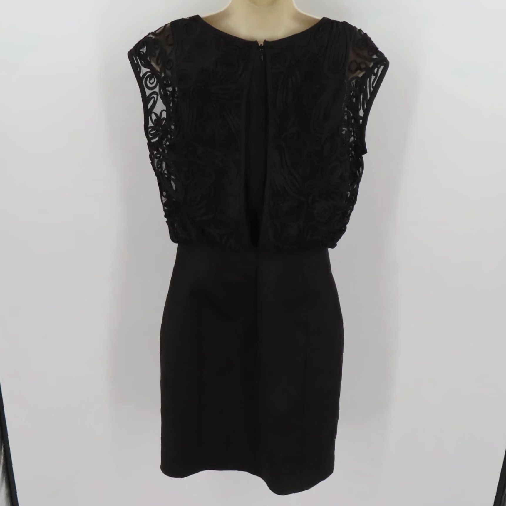 Vintage Andrew Marc New York Women Dress Sheath 8 Black Ribbon Swirl Sleeveless Cocktail Dress Knee Length Size M / US 6-8 / IT 42-44 - 3 Thumbnail