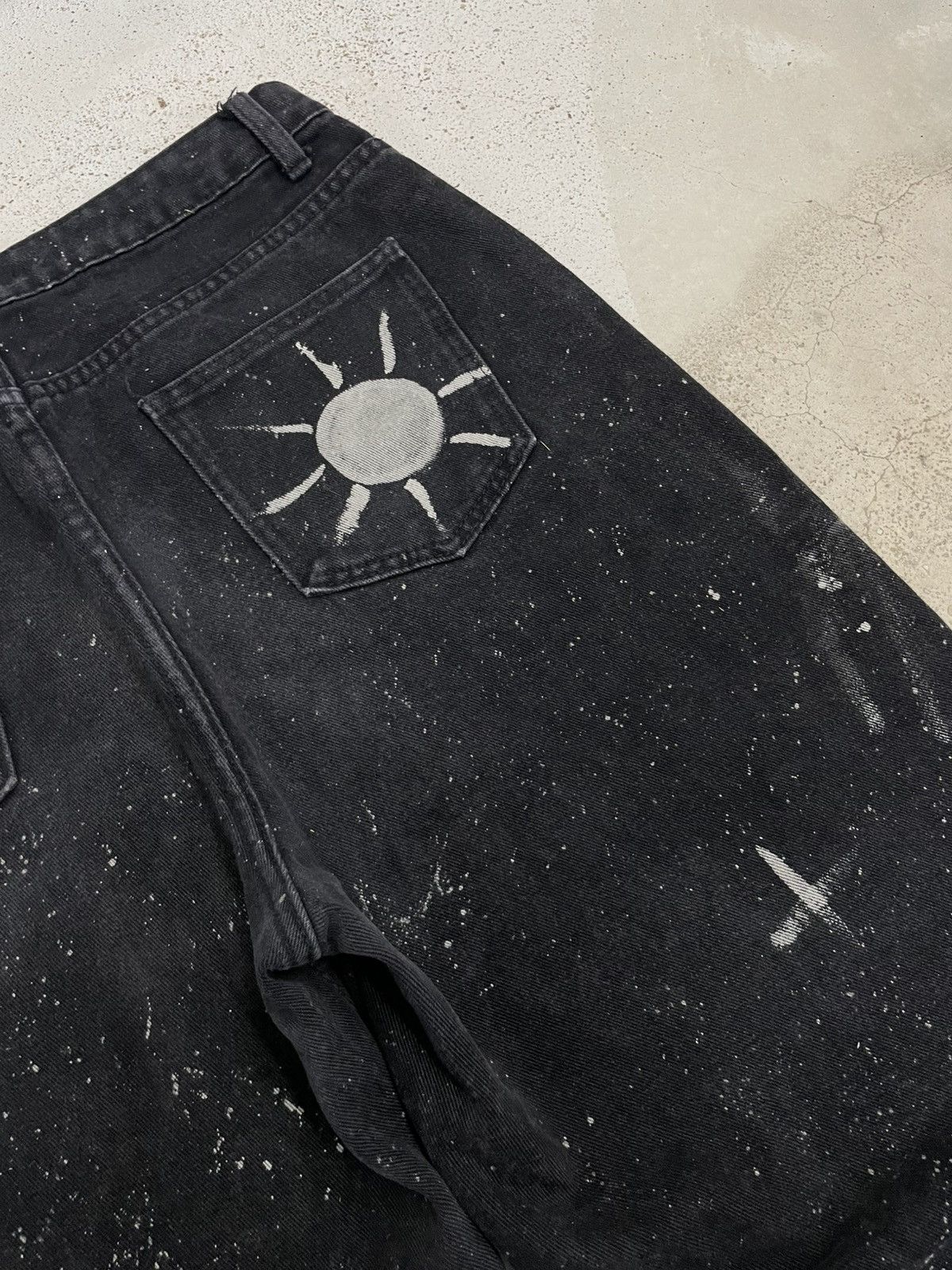 Japanese Brand Wide Distressed Denim Y2K Star Moon Painting Custom Paint Size US 31 - 21 Thumbnail