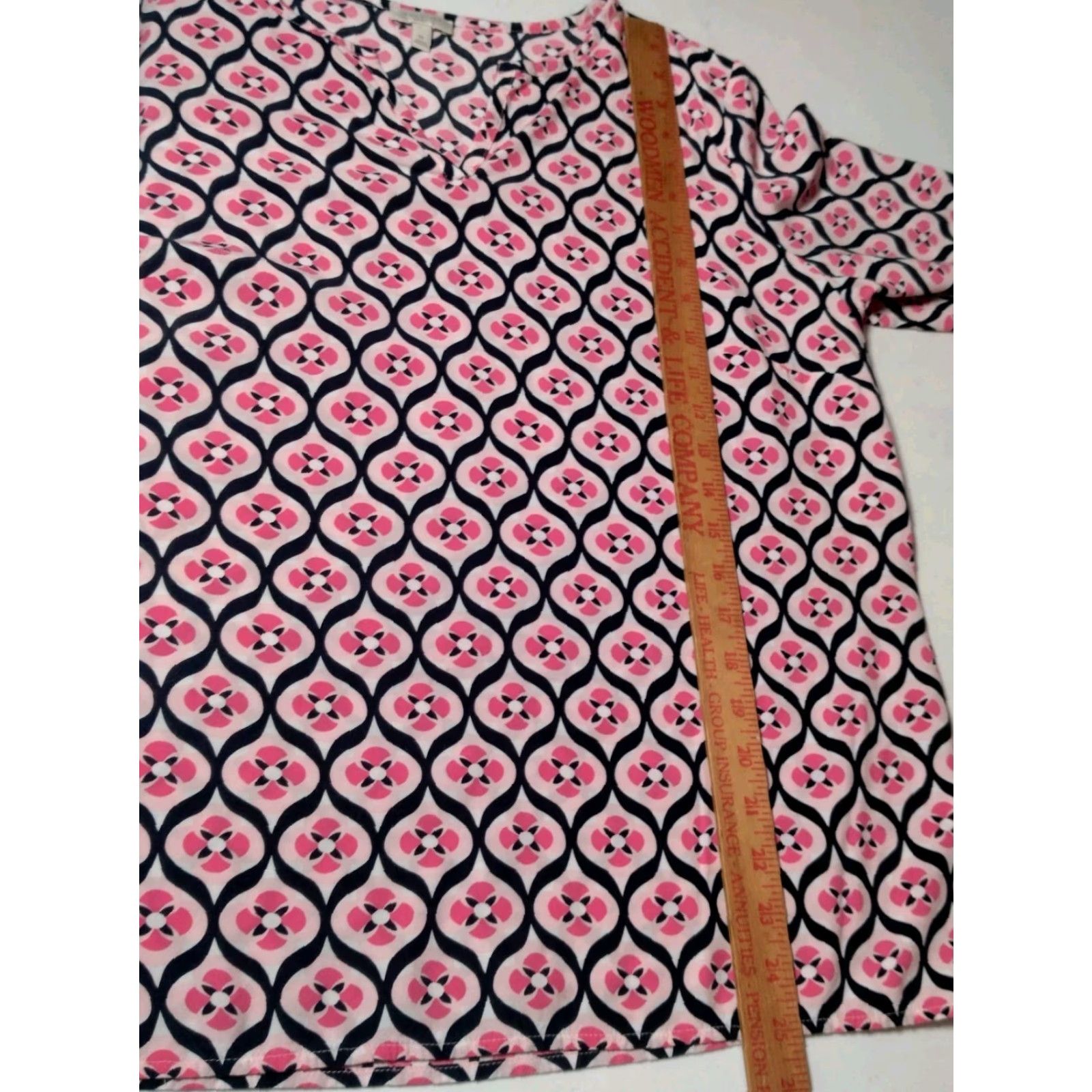 Talbots Talbots Women's Blouse M Pink Blue Floral Lattice V-Neck Lightweight Rayon Spring Casual Size M / US 6-8 / IT 42-44 - 5 Thumbnail