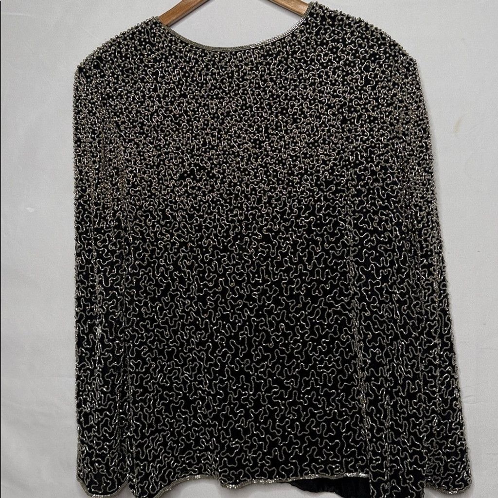 The Unbranded Brand Vintage Laurence Kazar 100% silk beaded sequined jacket 1X Size XL / US 12-14 / IT 48-50 - 5 Thumbnail