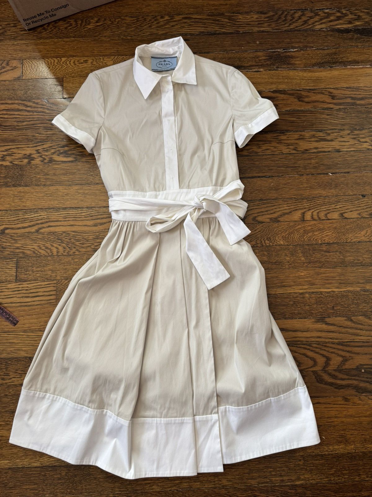 Prada beige white shirt buttons collared dress