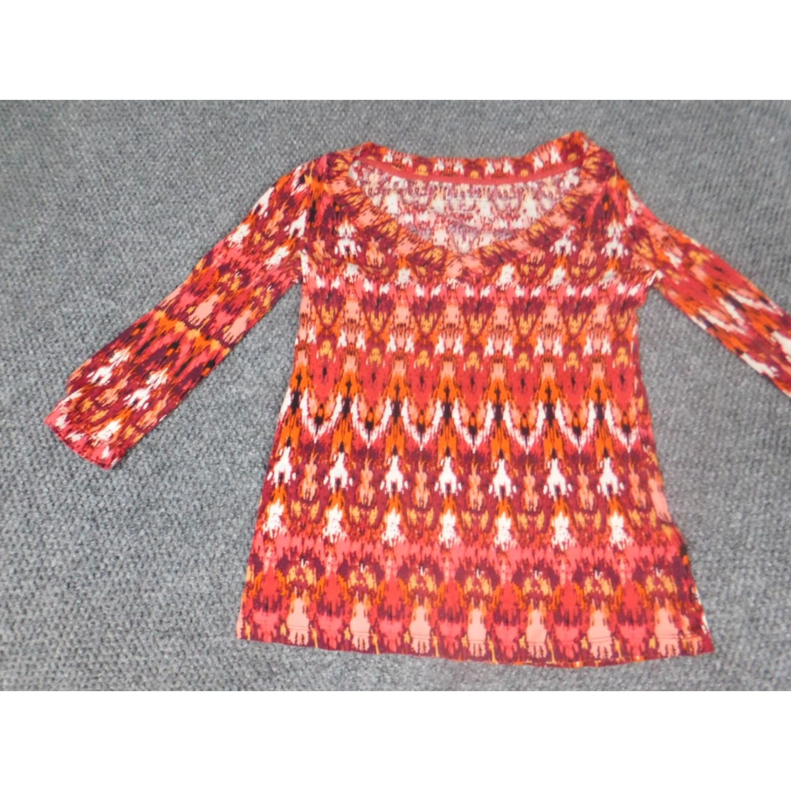 Nicole Miller Nicole Miller Blouse Womens S Red Round Neck Pullover Cotton Denim Long Sleeve Casual Stretch Regular Size S / US 4 / IT 40 - 4 Thumbnail