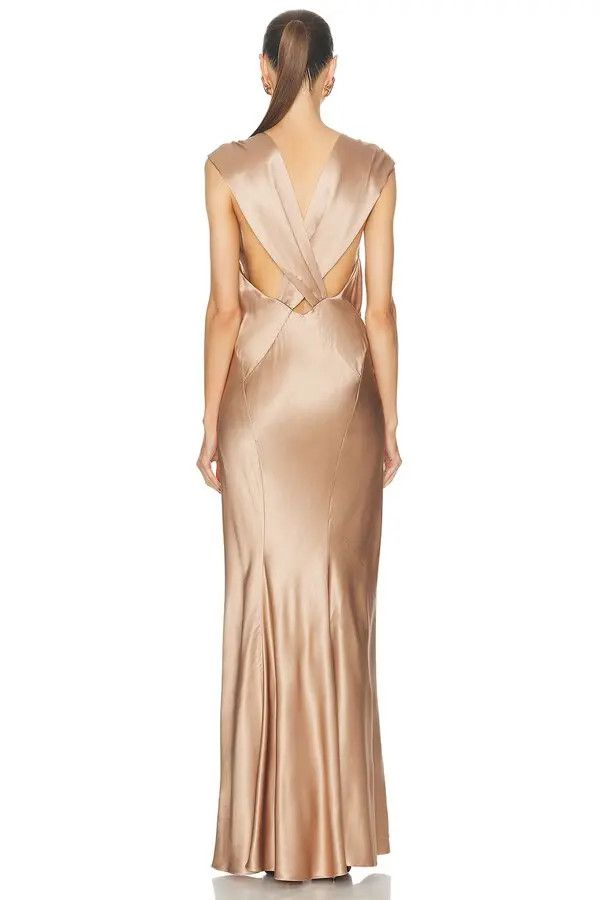 Saint Laurent Paris o1bcso1str1125 Cross-Back Dress in Silk Satin in Rose/Beige Size XS / US 0-2 / IT 36-38 - 3 Thumbnail