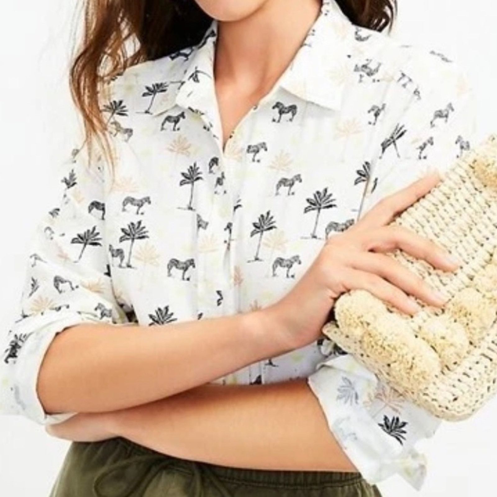 Loft Loft Zebra Print Button Down – White/Black – Size S – EUC Size S / US 4 / IT 40 - 3 Thumbnail