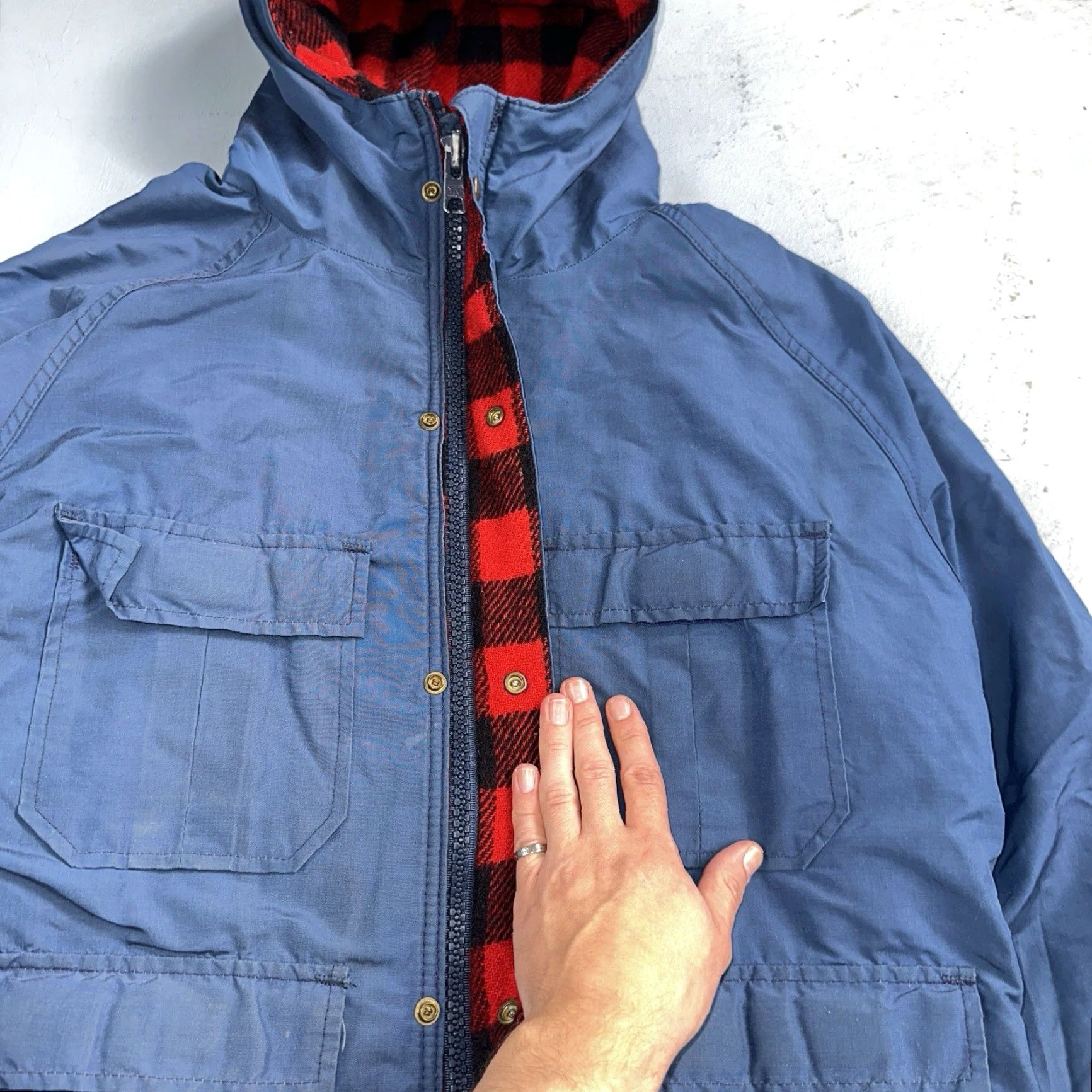 Vintage VINTAGE L.L. Bean Parka Jacket Mens M Blue Wool Plaid Parka Long Full Zip Hooded Lined Pockets 90s USA Buffalo Plaid Size US M / EU 48-50 / 2 - 4 Thumbnail