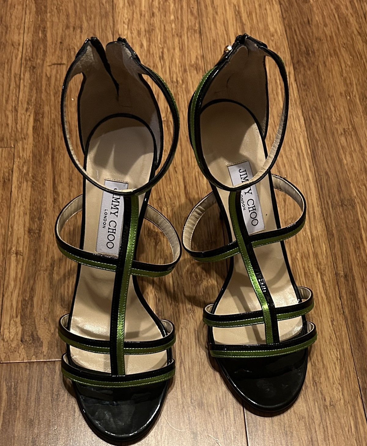 Jimmy Choo Jimmy Choo Thistle Strappy Black Patent & Green Sandal Size US 10.5 / IT 40.5 - 1 Thumbnail