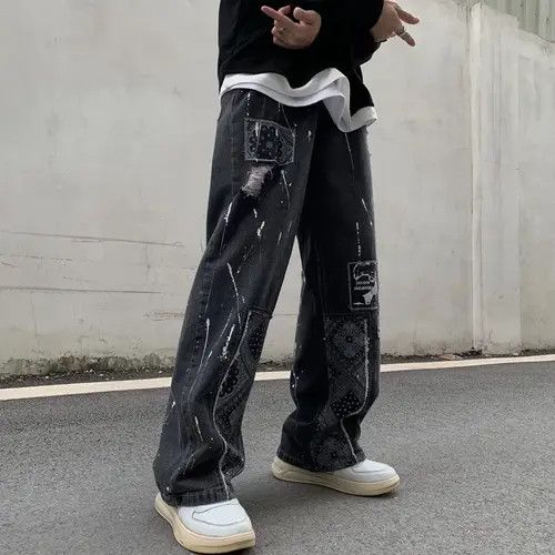 VIBE Bandana Patchwork Straight Leg Baggy Jeans Size US 30 / EU 46 - 5 Thumbnail