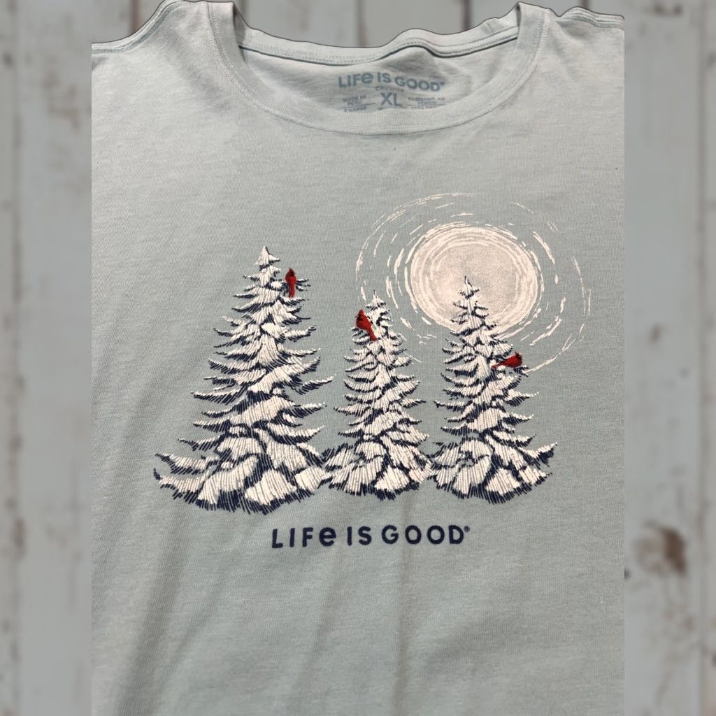 Life is Good Life Is Good Crusher Tee Shirt Womens XL Blue Short Sleeve Cardinal Pine Trees Size XL / US 12-14 / IT 48-50 - 1 Thumbnail