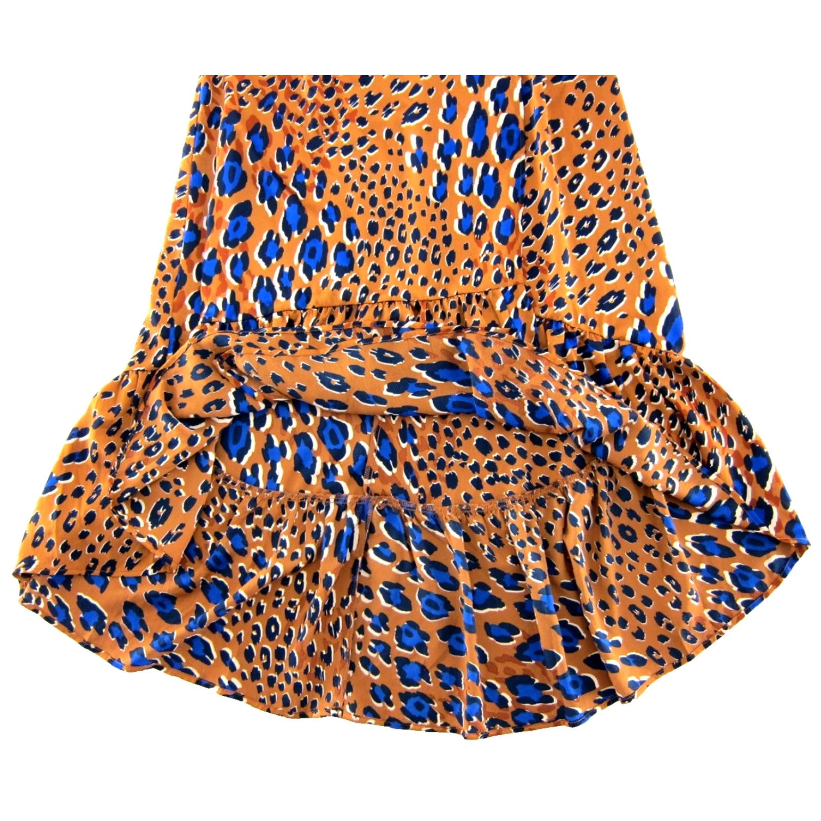 Vintage Love Stitch Cap Sleeve Dress Brown Blue Cheetah Print Wrap Long High Low Medium Women Size M / US 6-8 / IT 42-44 - 5 Thumbnail