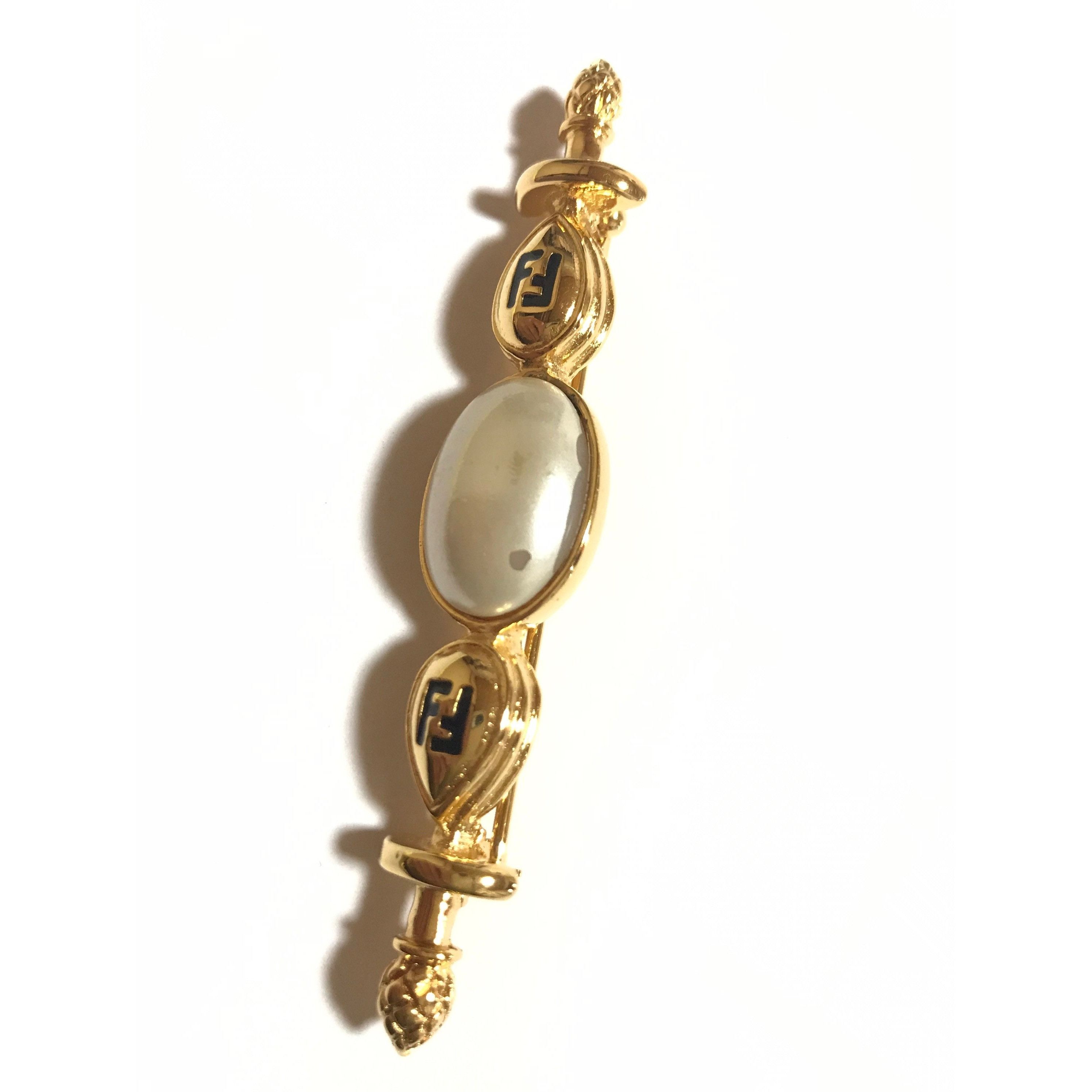 Fendi Vintage FENDI gold tone hat pin with white oval faux pearl Size ONE SIZE - 1 Thumbnail