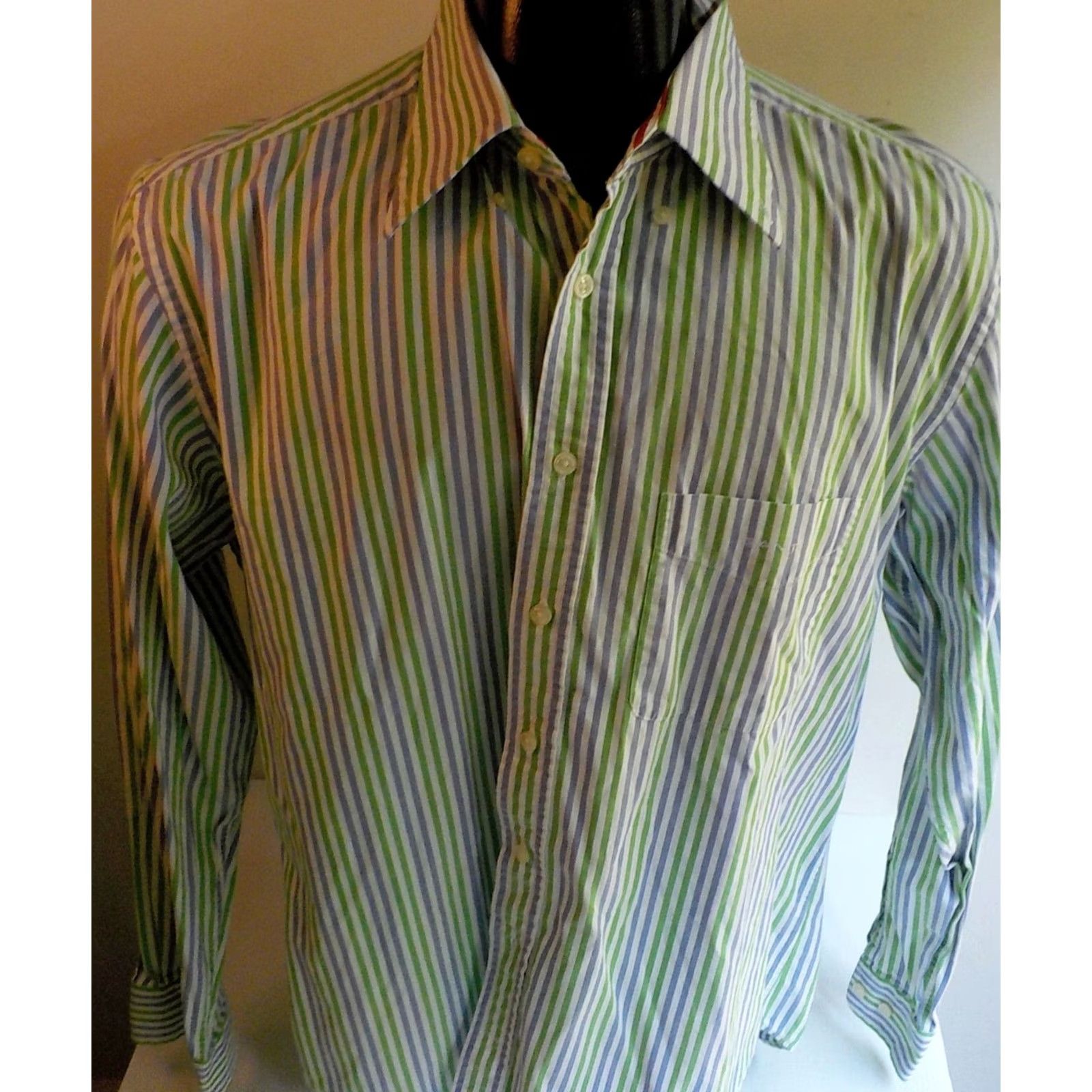 Gant VINTAGE GANT Pinpoint Oxford Button-Down Shirt Green Lilac White Stripe Flip Cuff Regular Adult Large Slim? (No extra words) Size US L / EU 52-54 / 3 - 2 Thumbnail