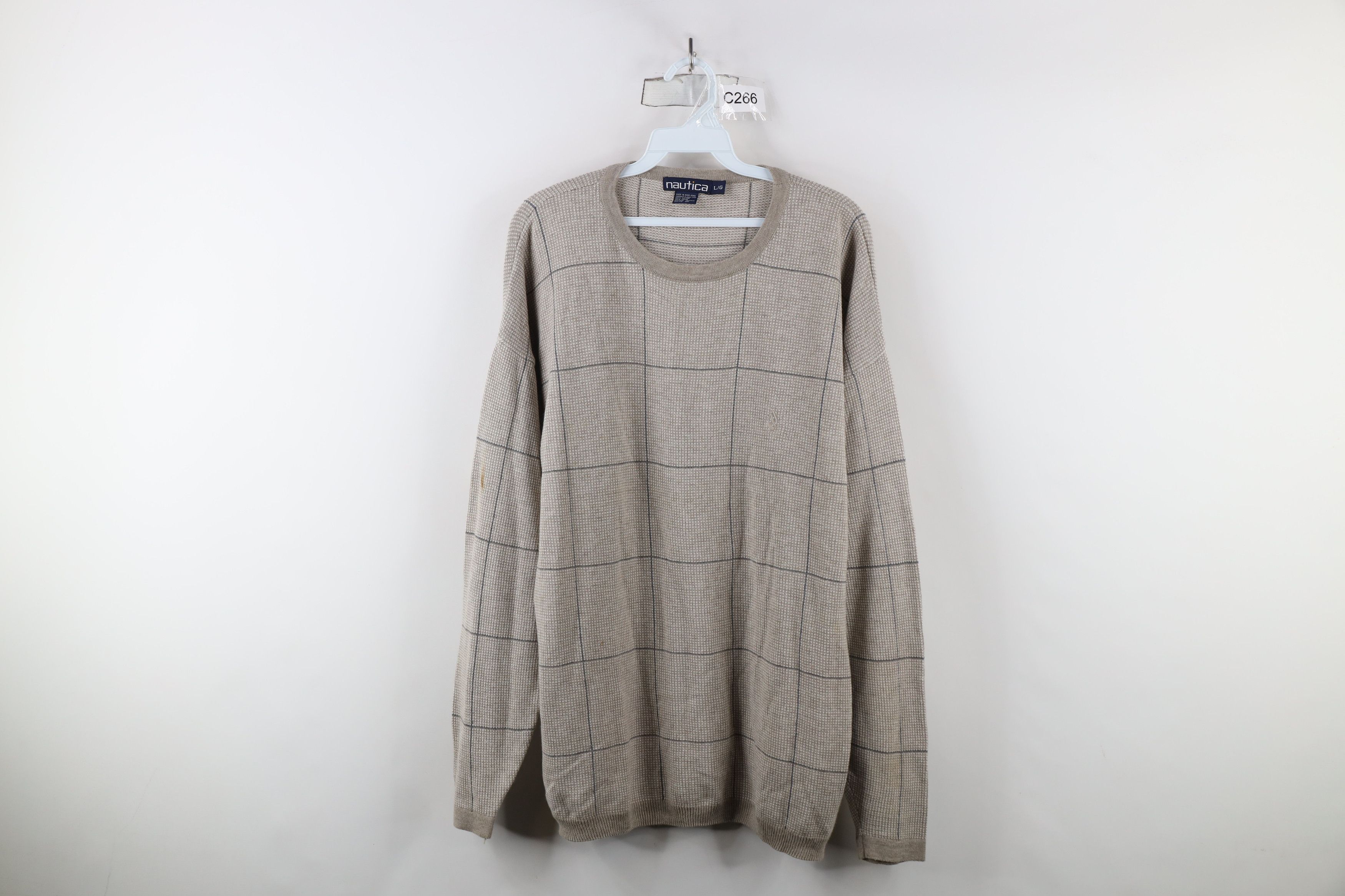 Nautica × Vintage Vintage 90s Nautica Cotton Knit Crewneck Sweater Plaid Size US L / EU 52-54 / 3 - 1 Thumbnail