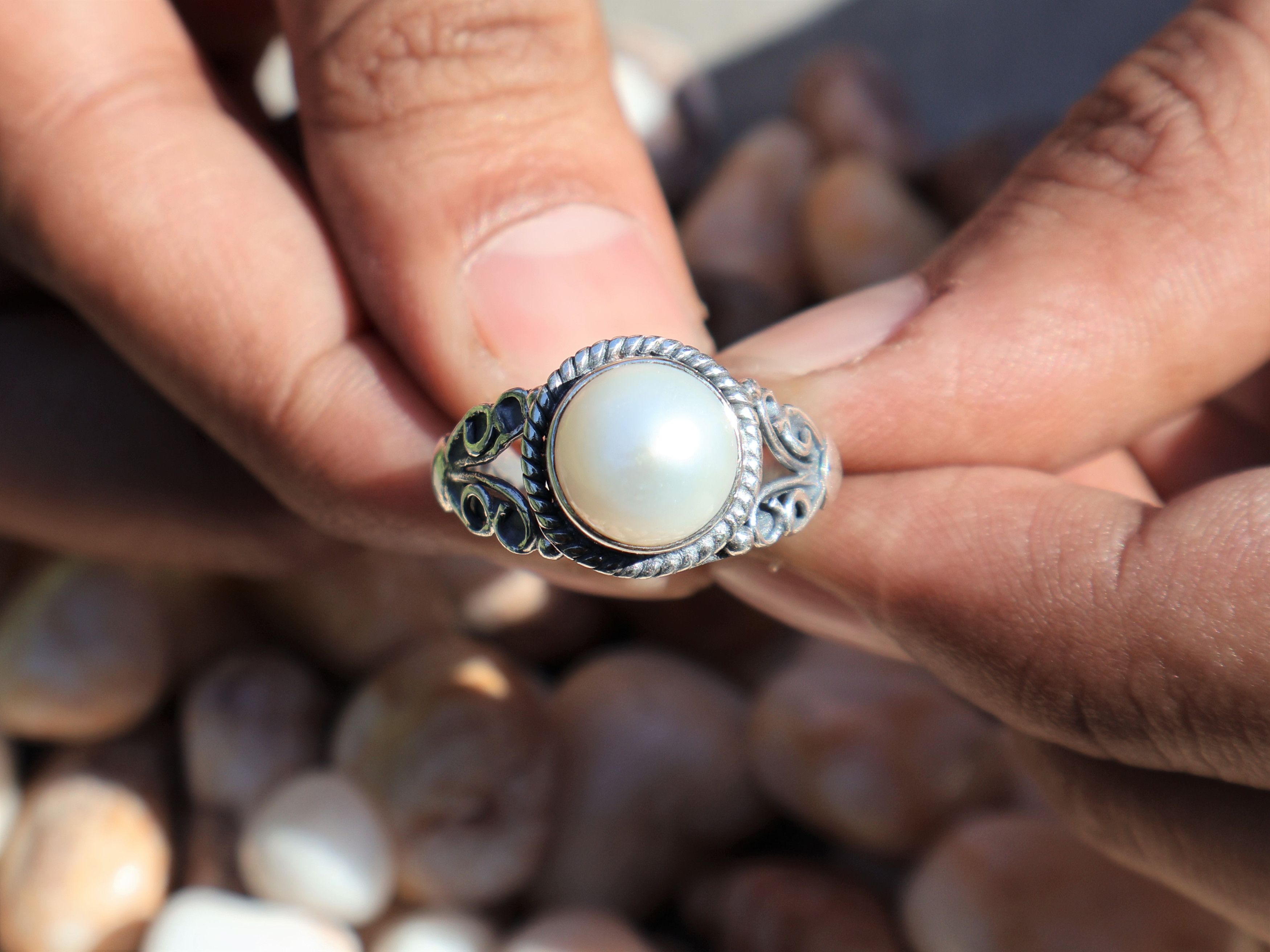 Handmade Pearl Ring, Handmade Promise Ring, 925 Sterling Silver Ring, Size ONE SIZE - 9 Thumbnail